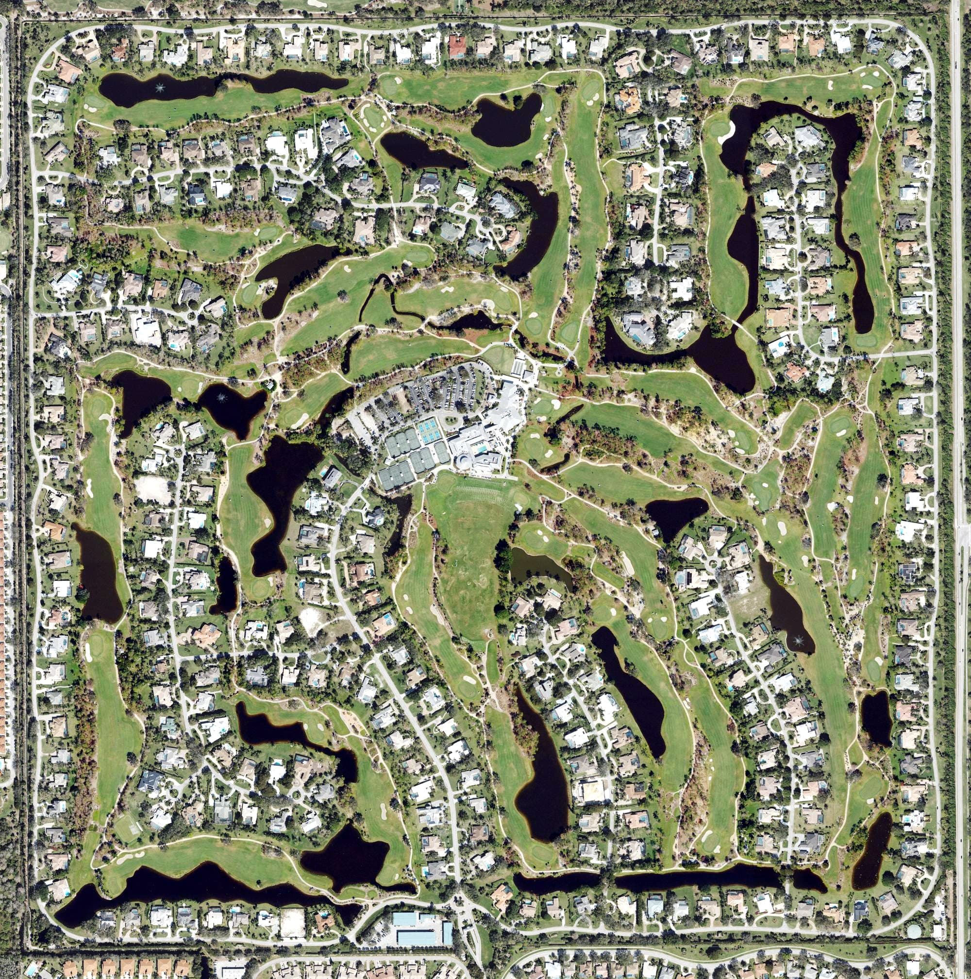 Aerial view of Quail Creek Country Club, FL, with its hole routing marked