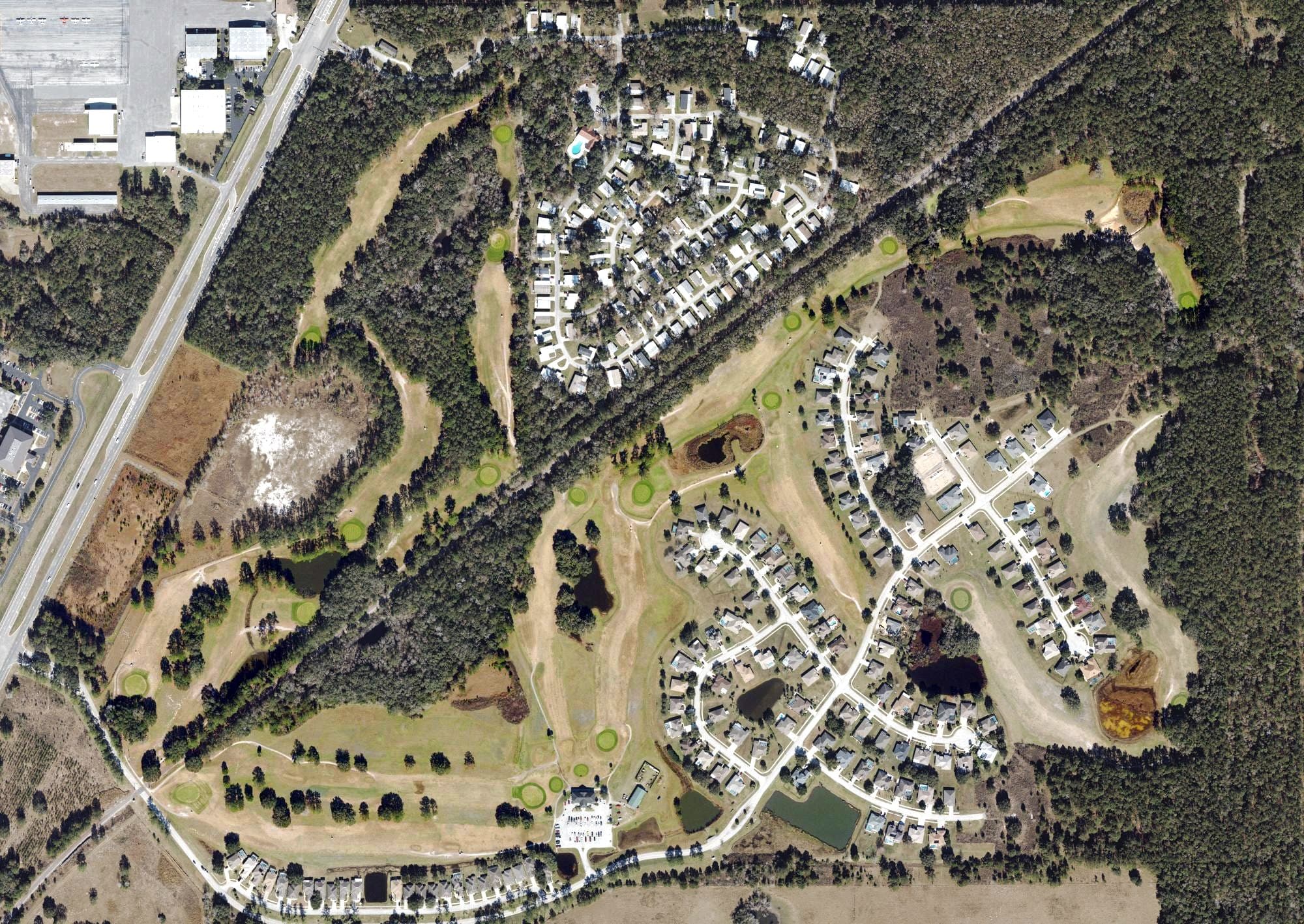 Aerial view of Rivard Golf Club, FL, with its hole routing marked