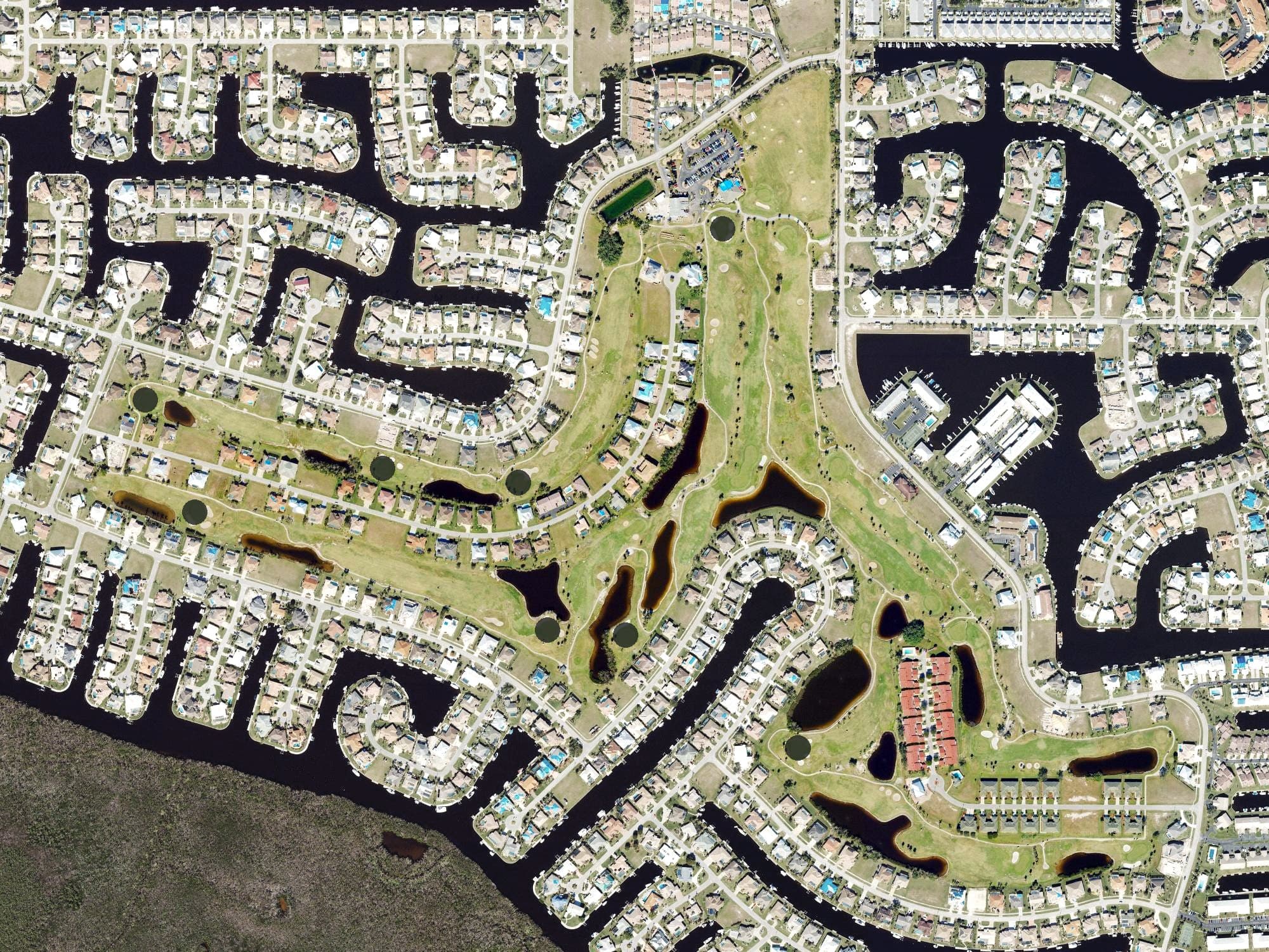 Aerial view of Saint Andrews South Golf Club, FL, with its hole routing marked