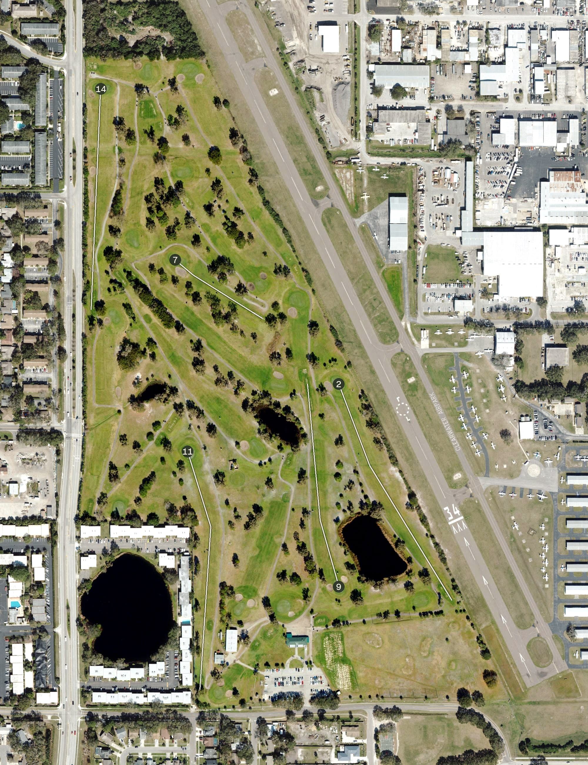 Aerial view of The Landings Golf Club, FL, with its hole routing marked