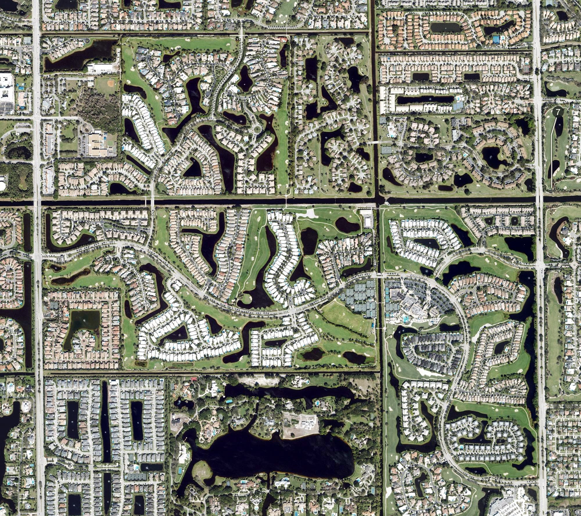 Aerial view of The Polo Club Boca Raton, FL, with its hole routing marked