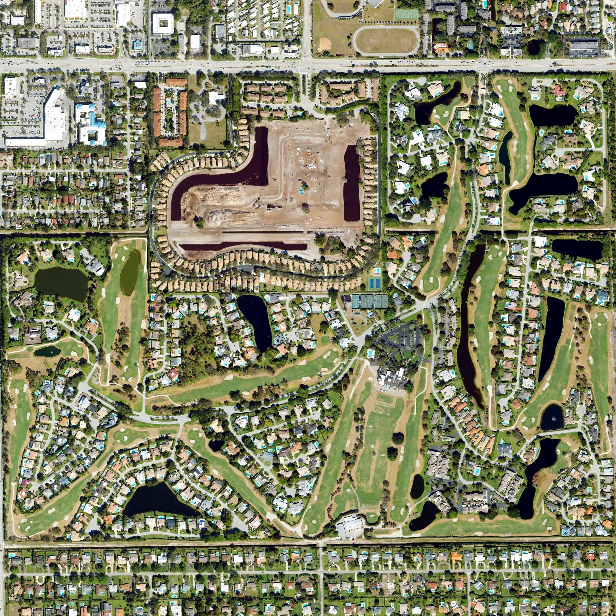 Aerial view of The Seagate Country Club, FL, with its hole routing marked