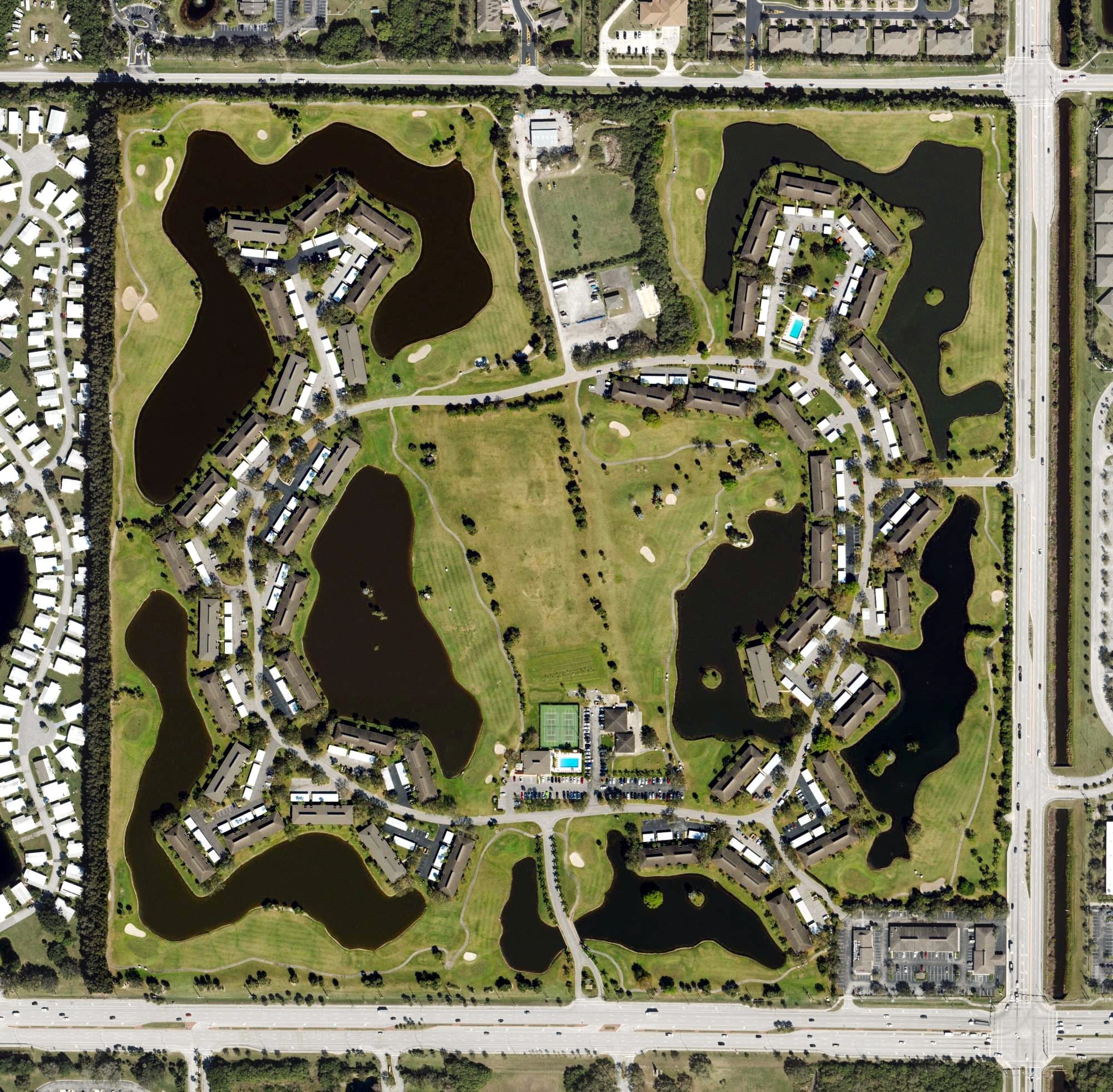 Aerial view of Vista Plantation Golf Club, FL, with its hole routing marked