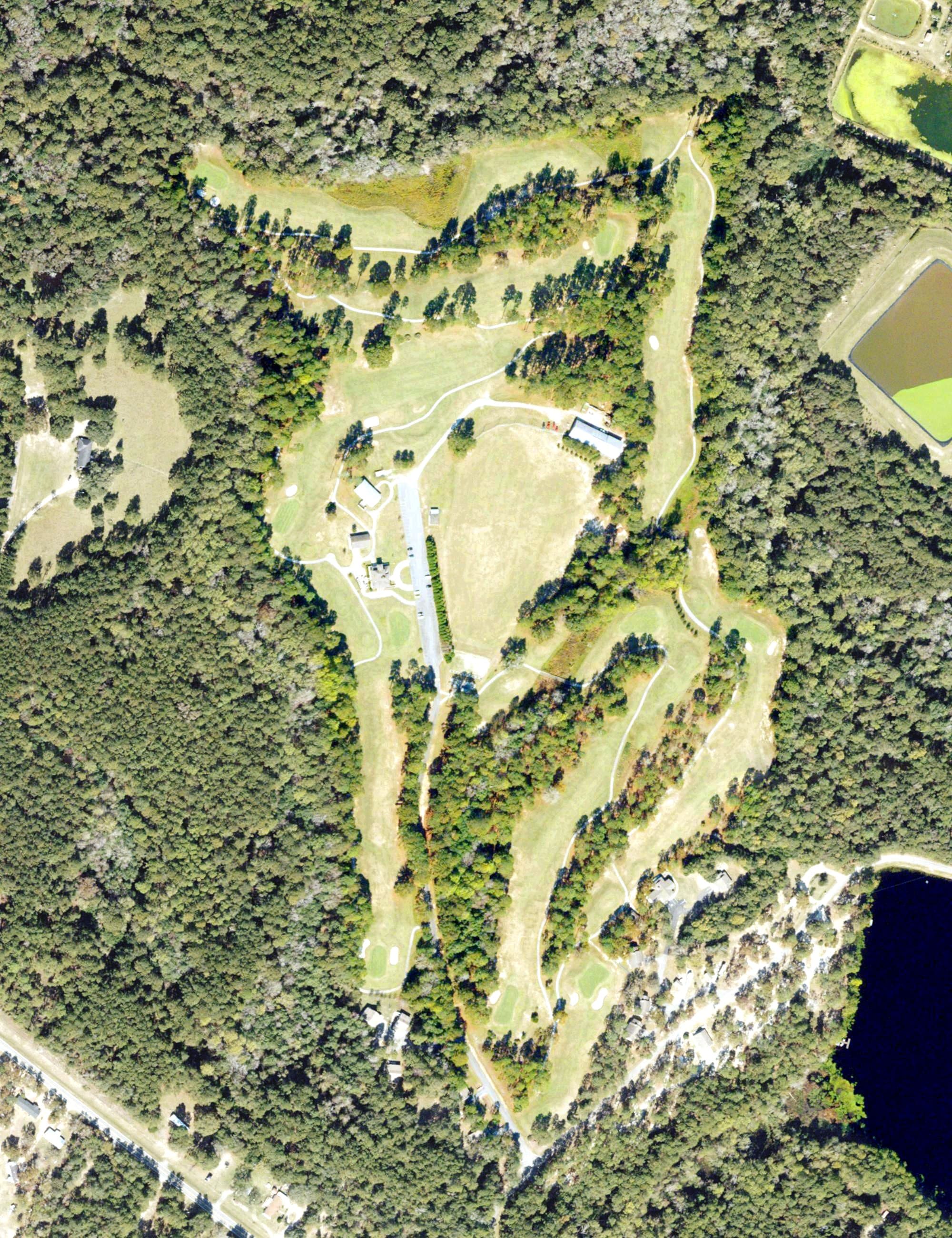 Aerial view of Brazell's Creek Golf Course, GA, with its hole routing marked