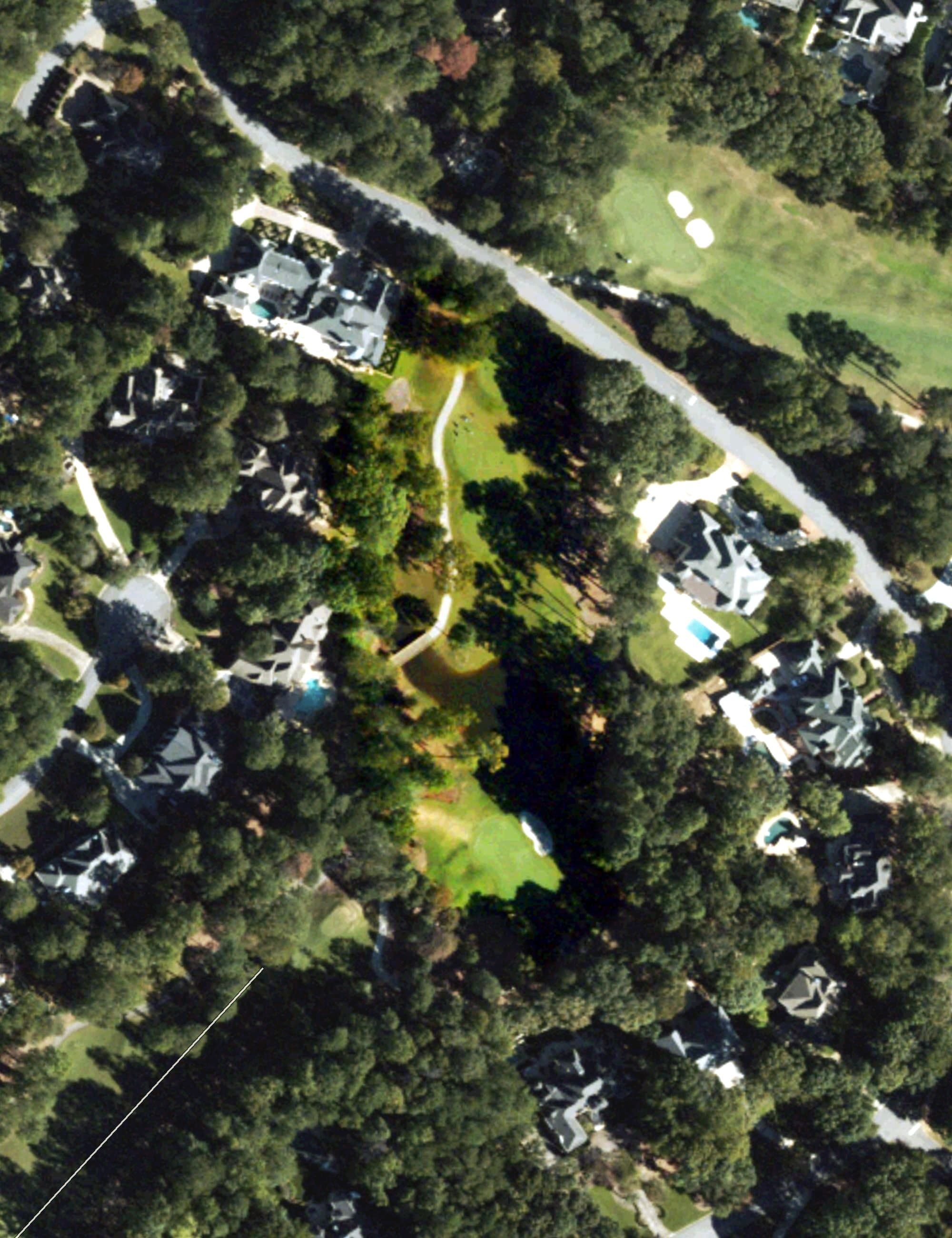 Aerial view of Country Club of The South, GA, with its hole routing marked
