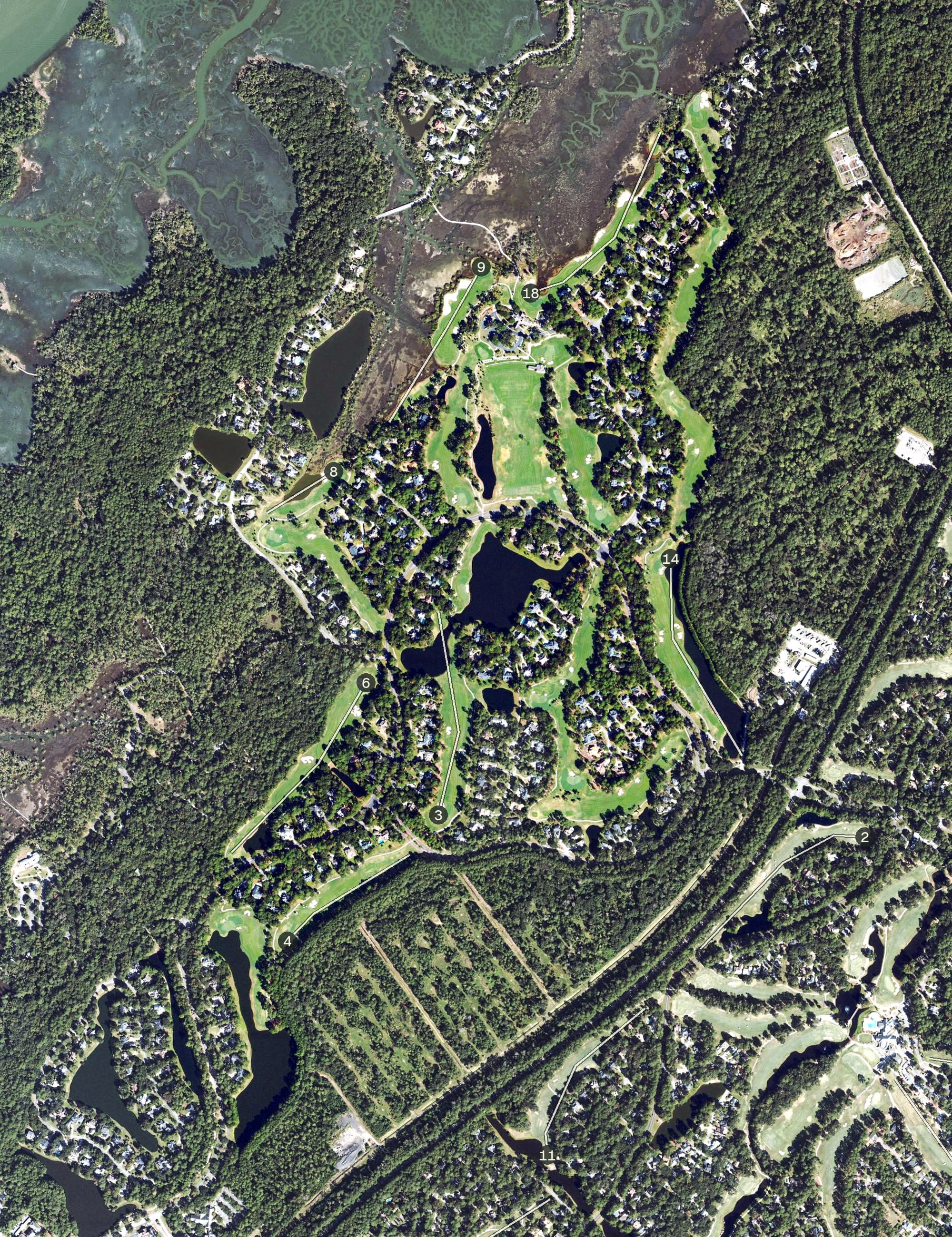 Aerial view of Deer Creek, GA, with its hole routing marked