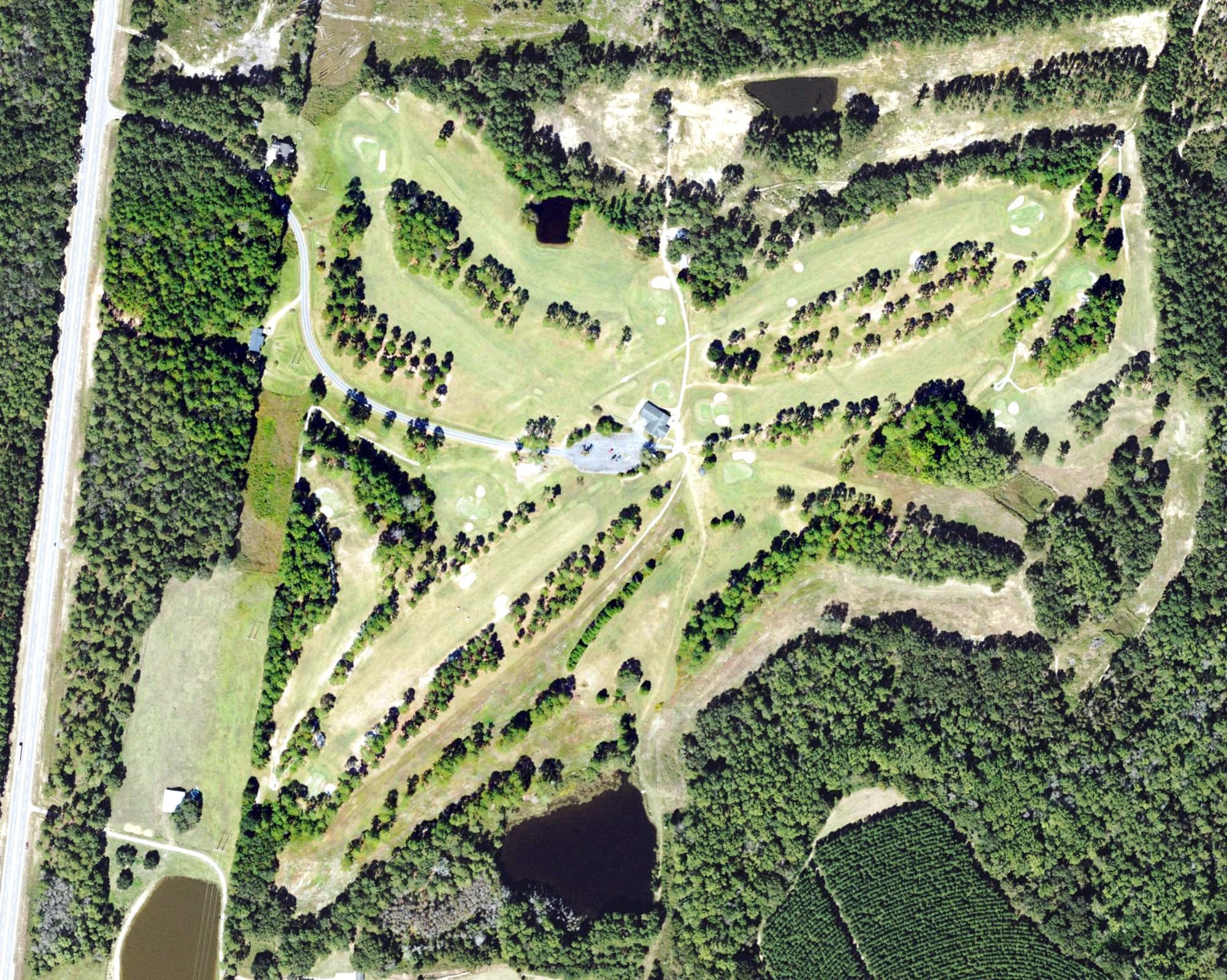 Aerial view of Evans Heights Golf Club, GA, with its hole routing marked