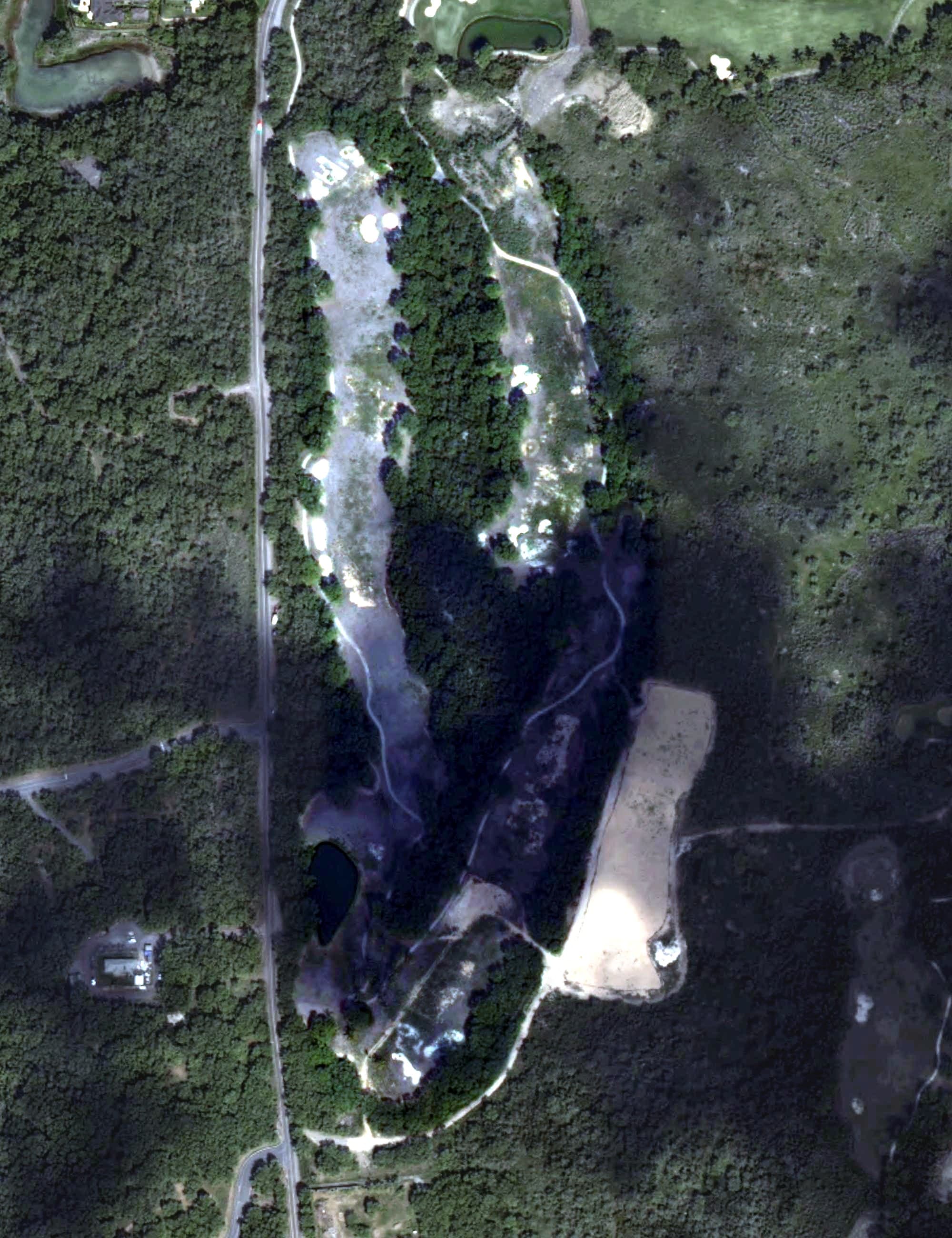 Aerial view of Makena South Course, HI, with its hole routing marked