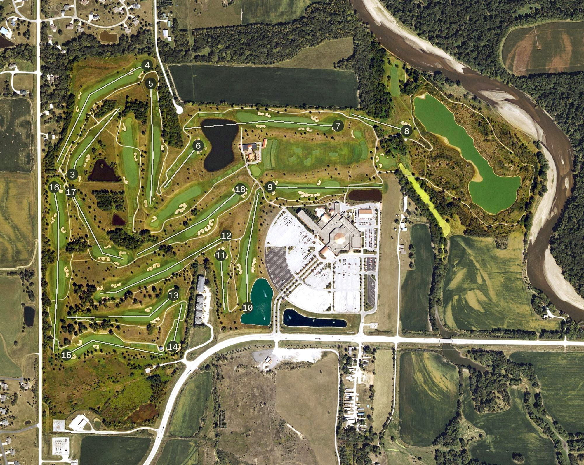 Aerial view of Blue Top Ridge, IA, with its hole routing marked