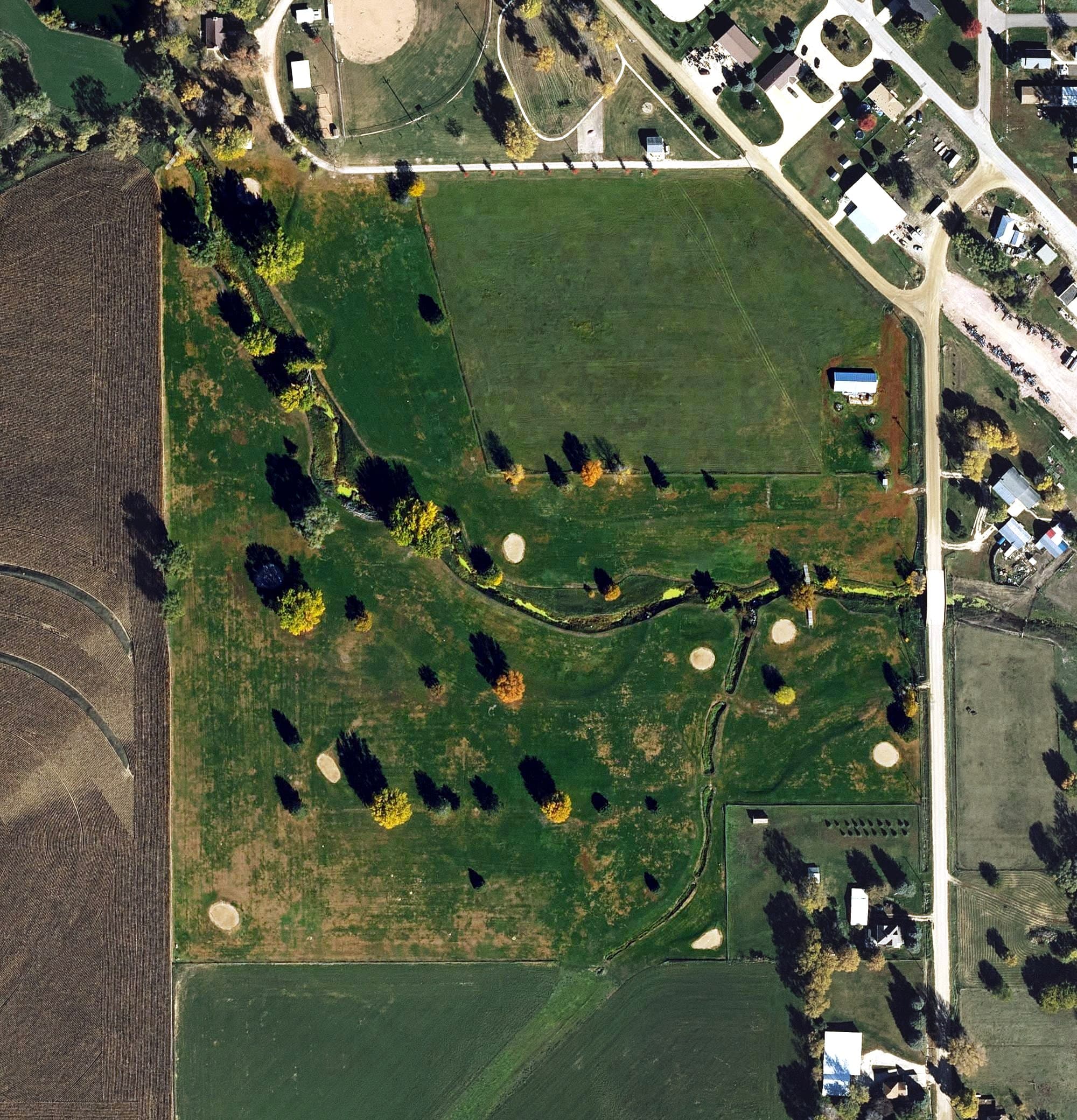 Aerial view of Pierson Golf Course, IA, with its hole routing marked