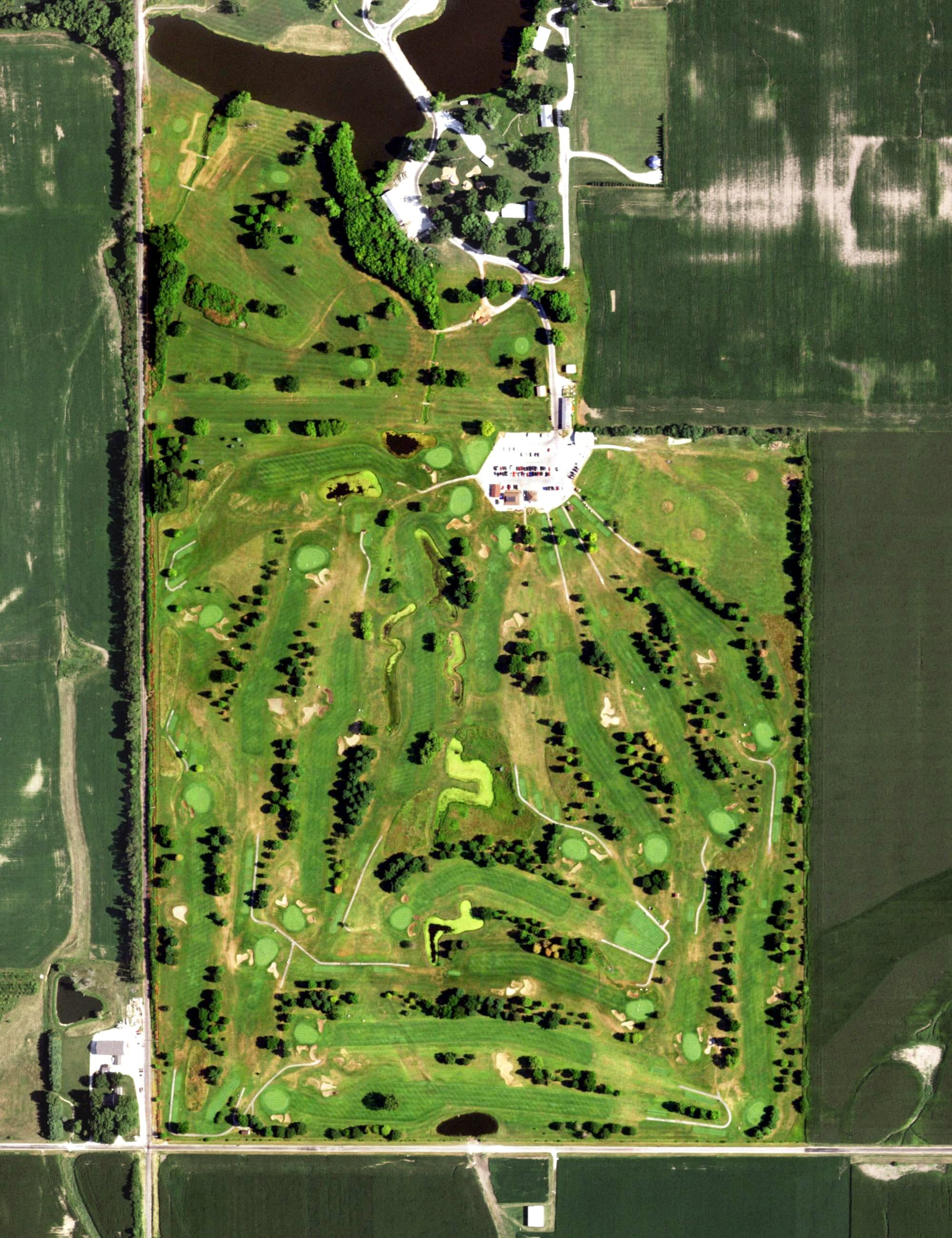 Aerial view of The Links of Jacksonville, IL, with its hole routing marked