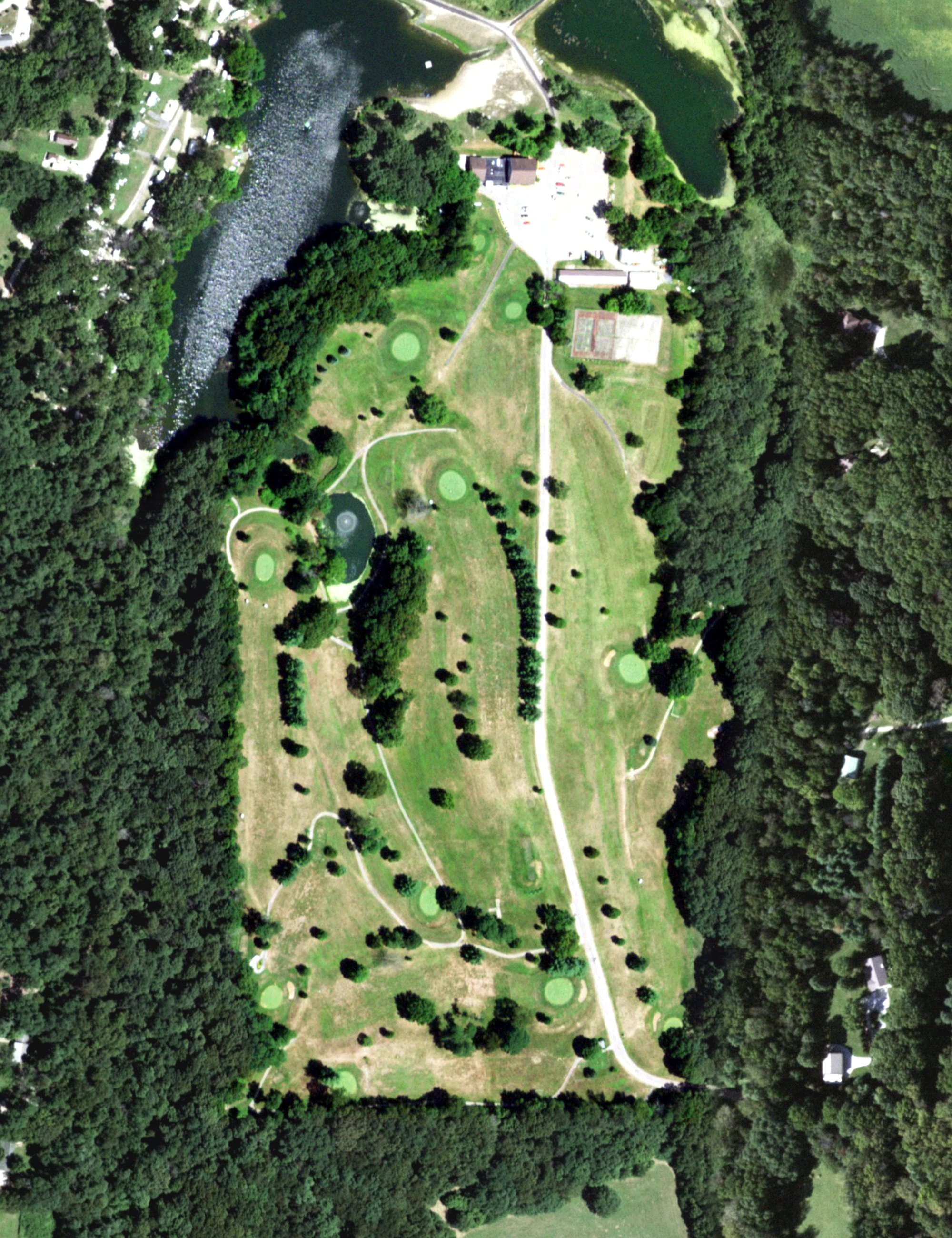 Aerial view of Timber Lake Club, IL, with its hole routing marked