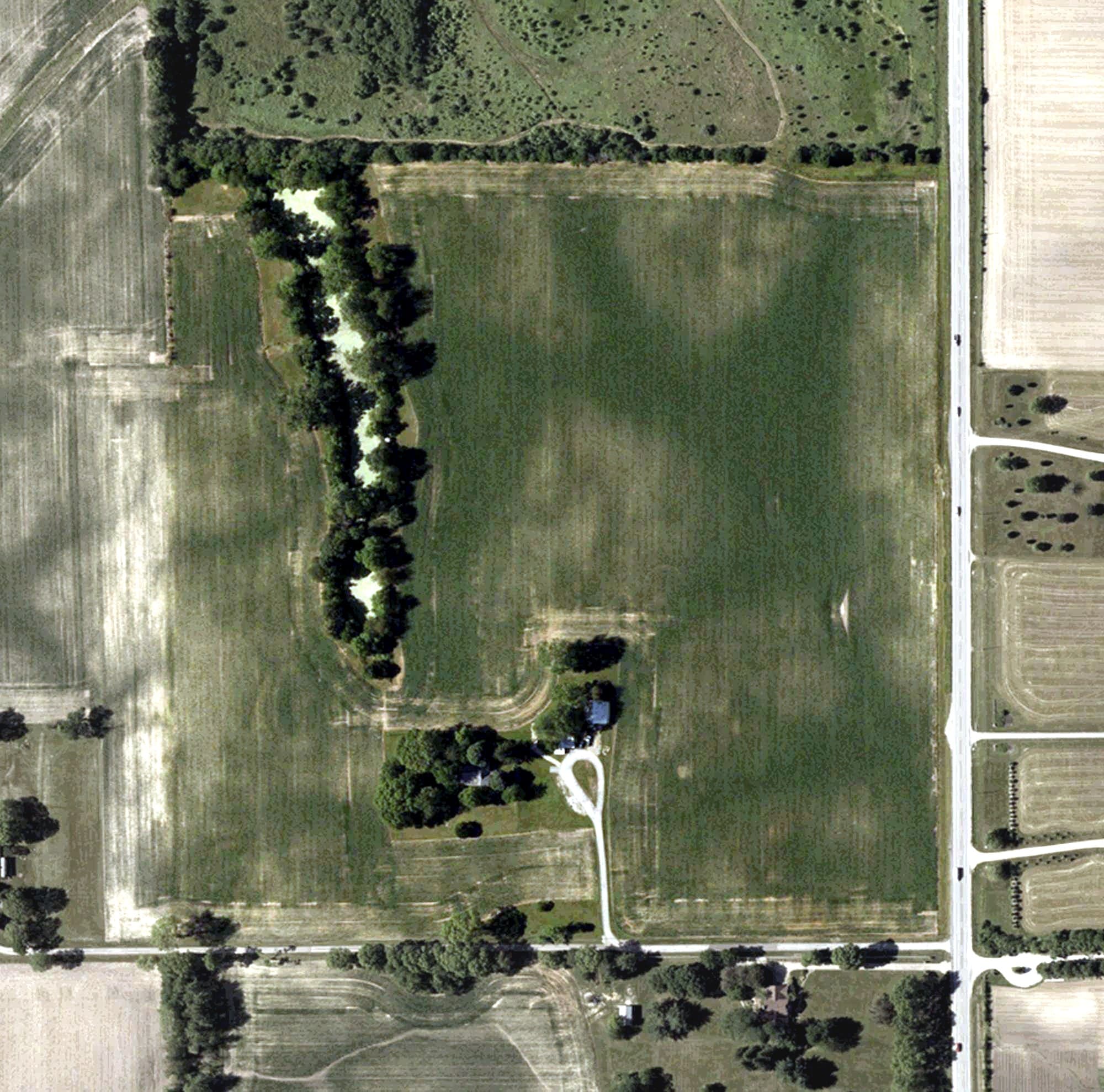Aerial view of White Lick Golf Course, IN, with its hole routing marked