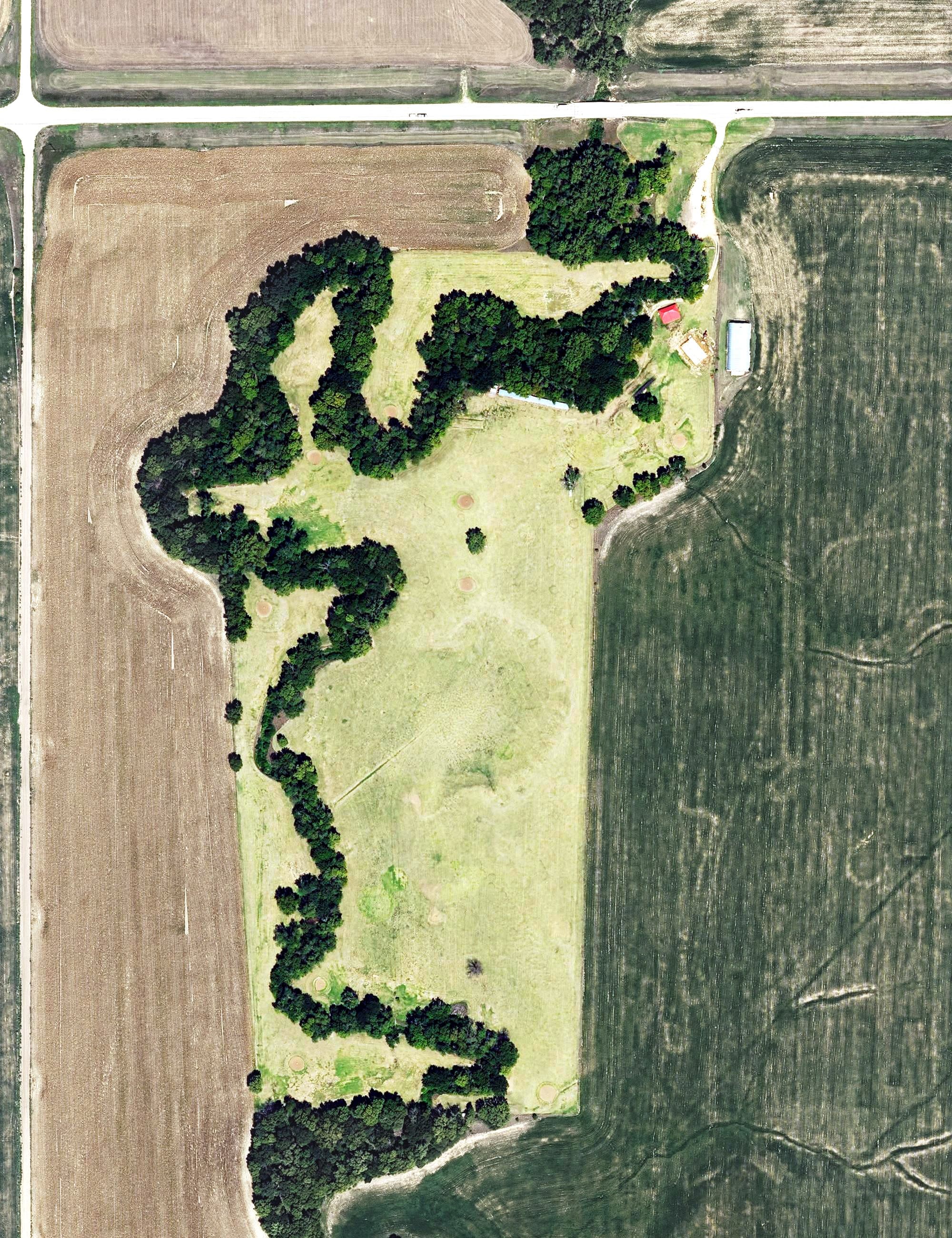 Aerial view of Glasco County Club & Course, KS, with its hole routing marked