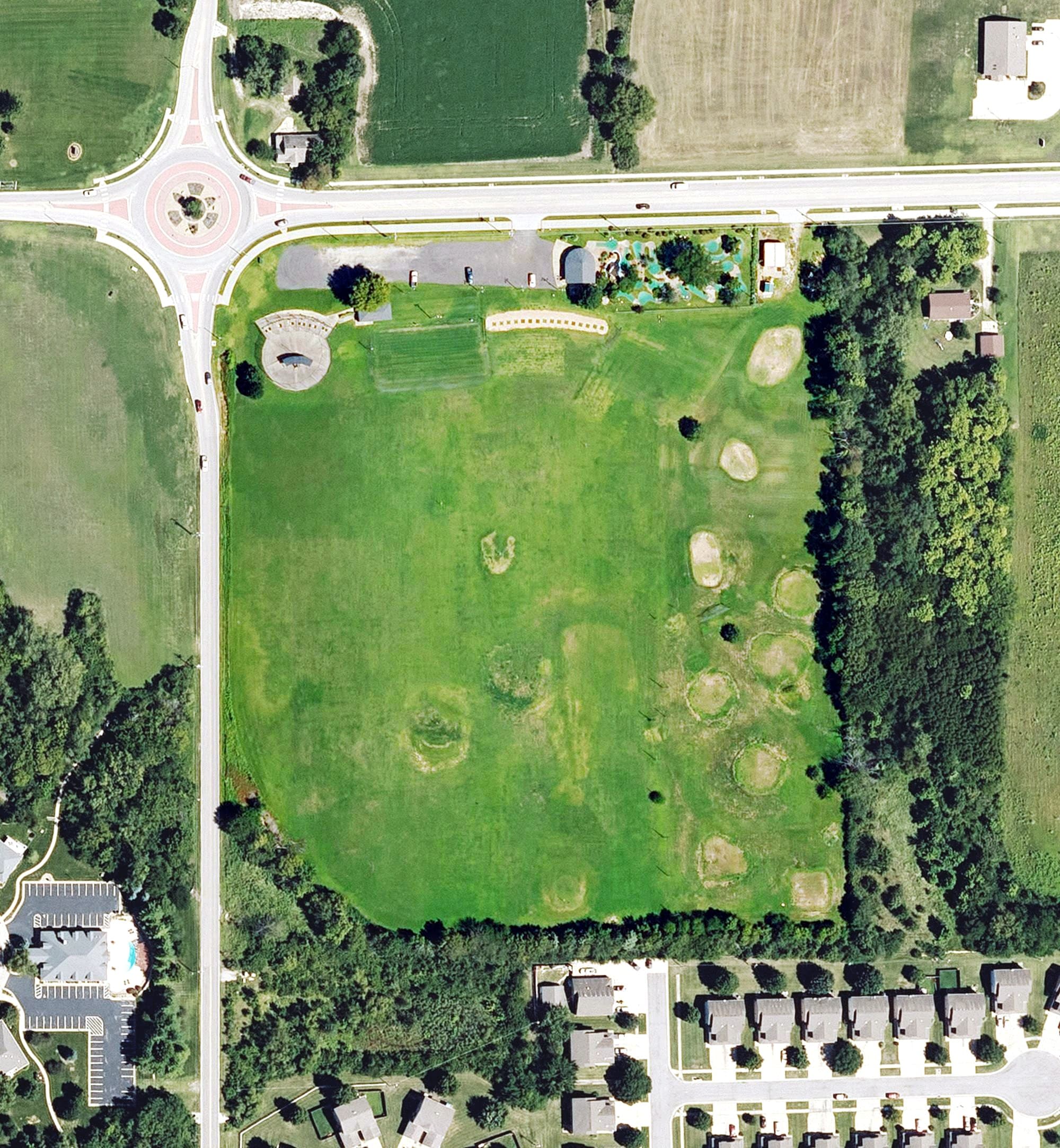 Aerial view of Pure Golf Topeka, KS, with its hole routing marked