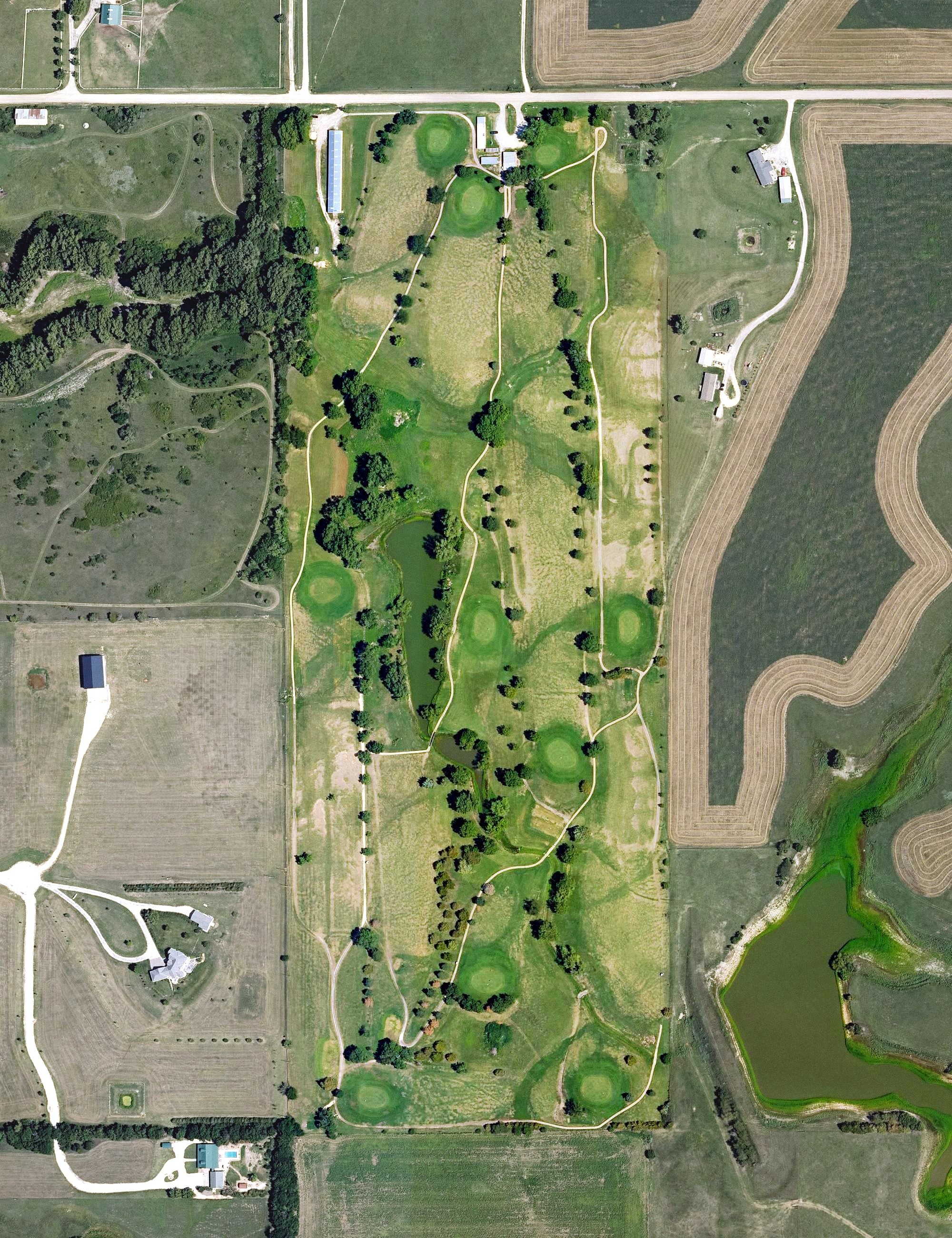 Aerial view of Rolling Acres Golf Club, KS, with its hole routing marked