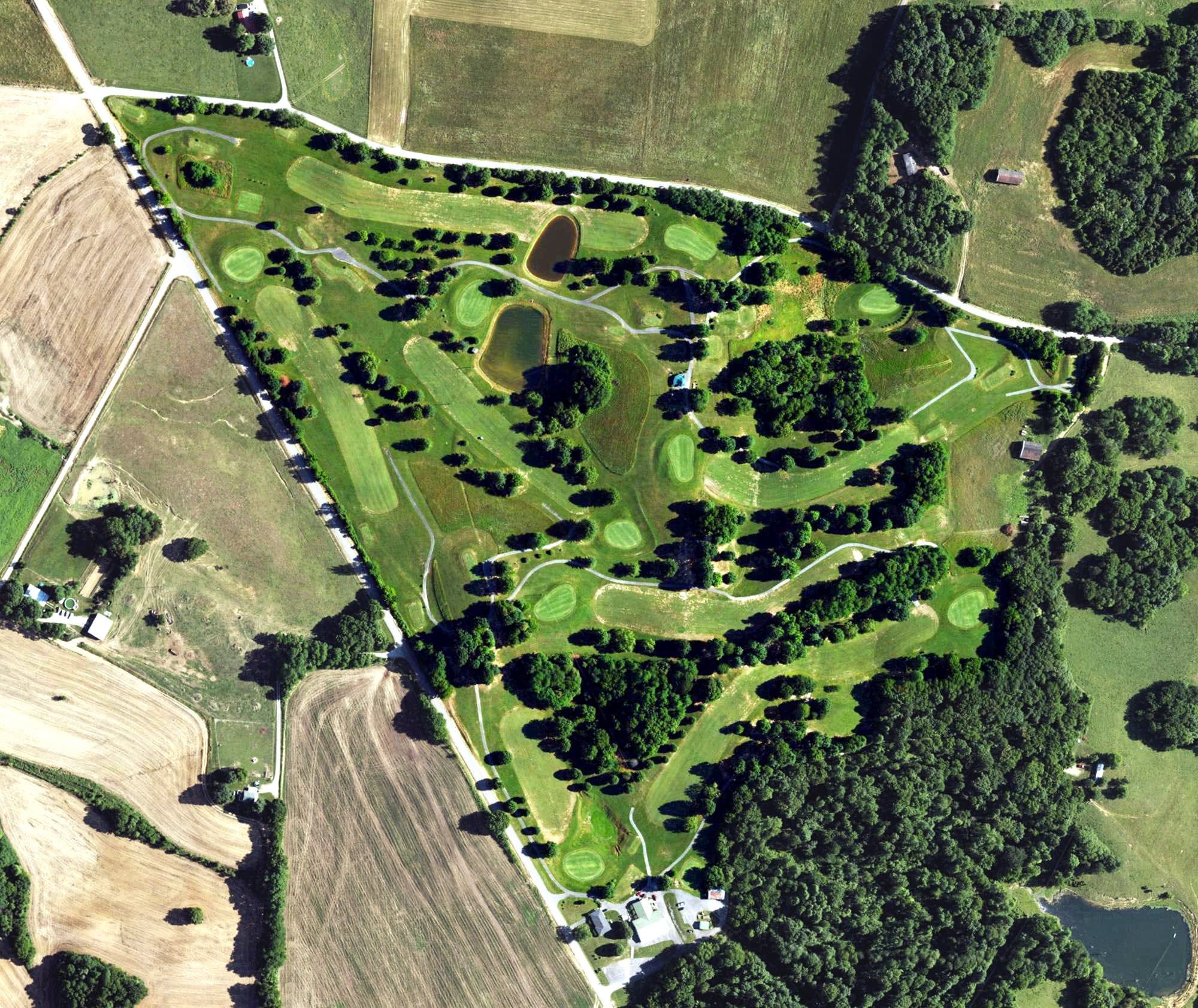 Aerial view of Kentucky Hills Golf Course, KY, with its hole routing marked