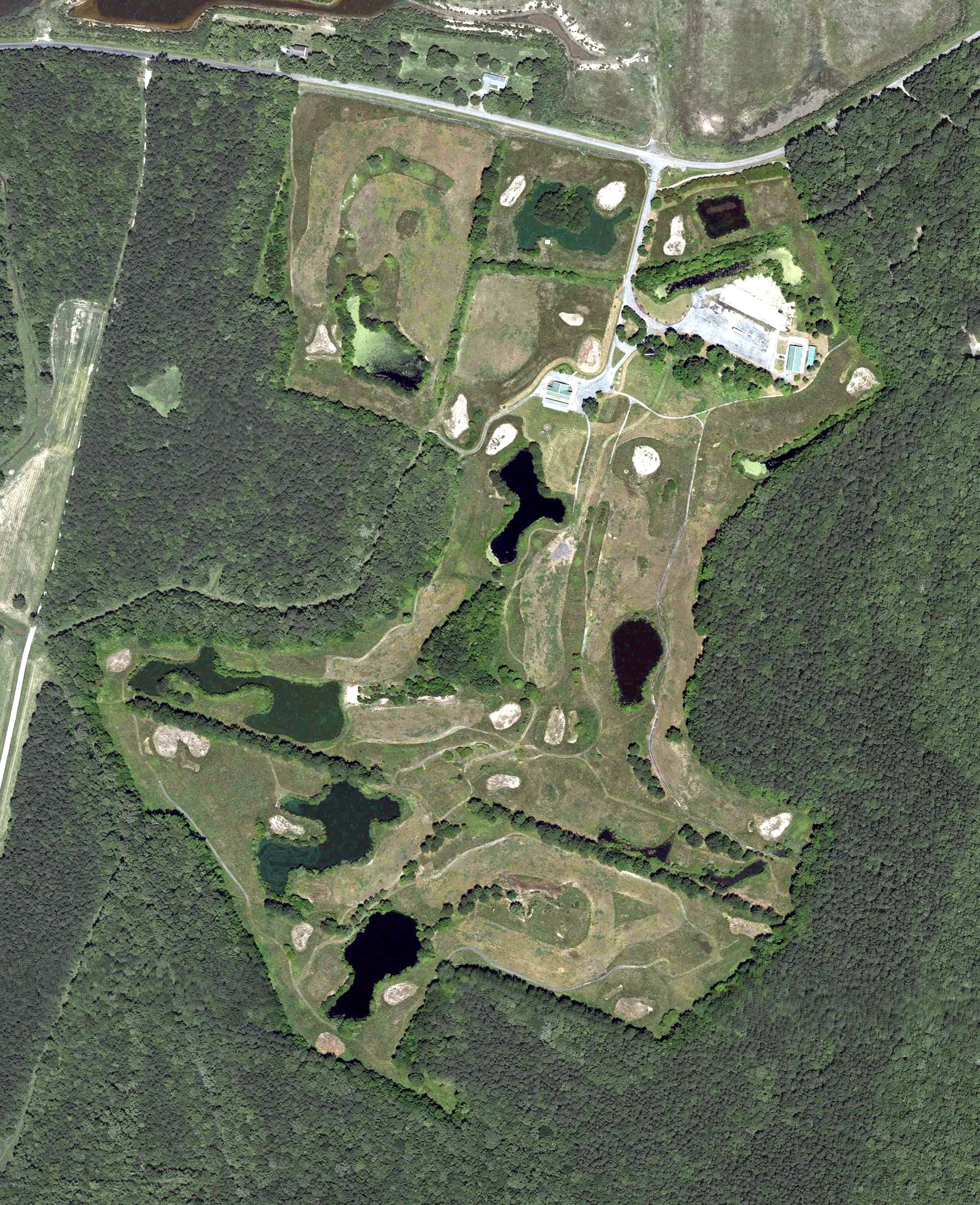 Aerial view of Deer Run Golf Club, MD, with its hole routing marked