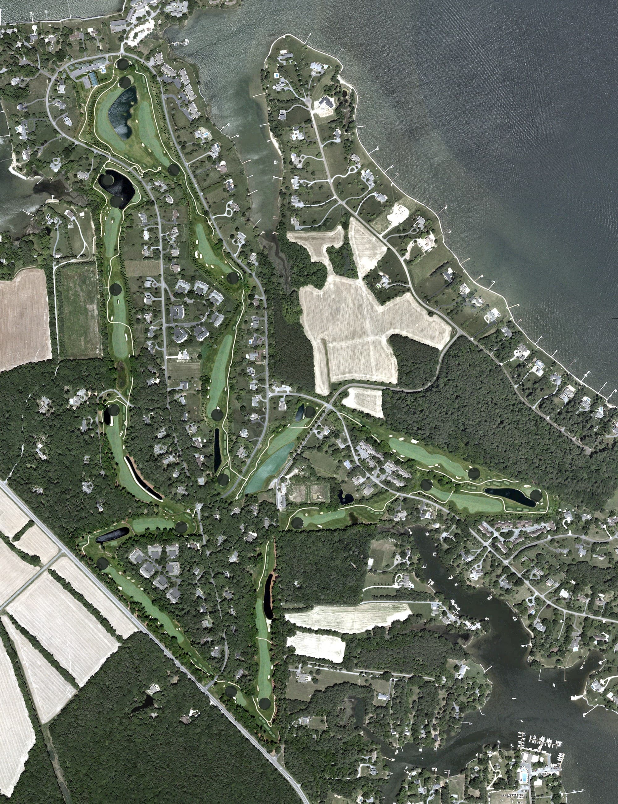Aerial view of Links at Perry Cabin, MD, with its hole routing marked