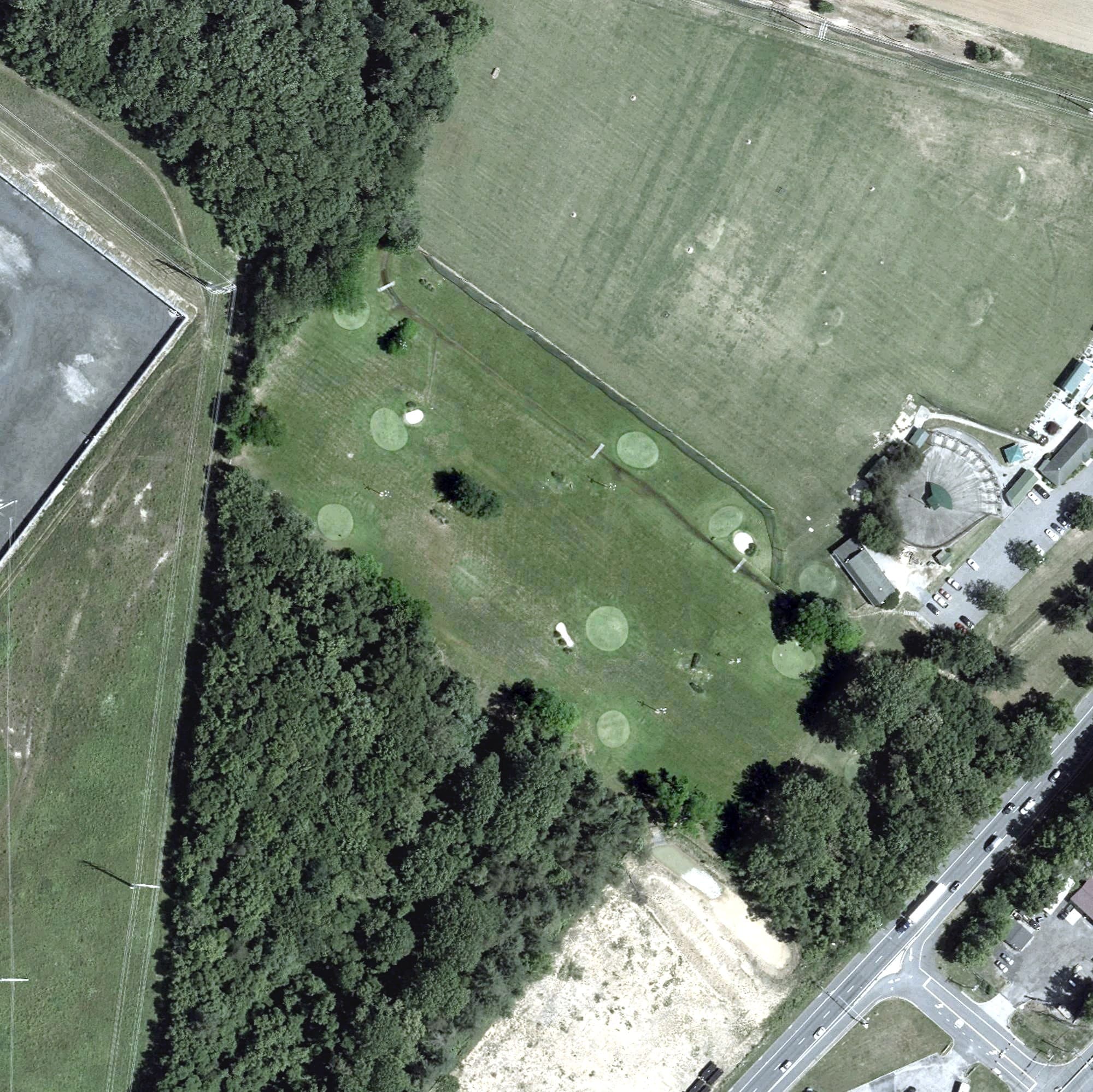 Aerial view of Night Hawk Golf Course, MD, with its hole routing marked