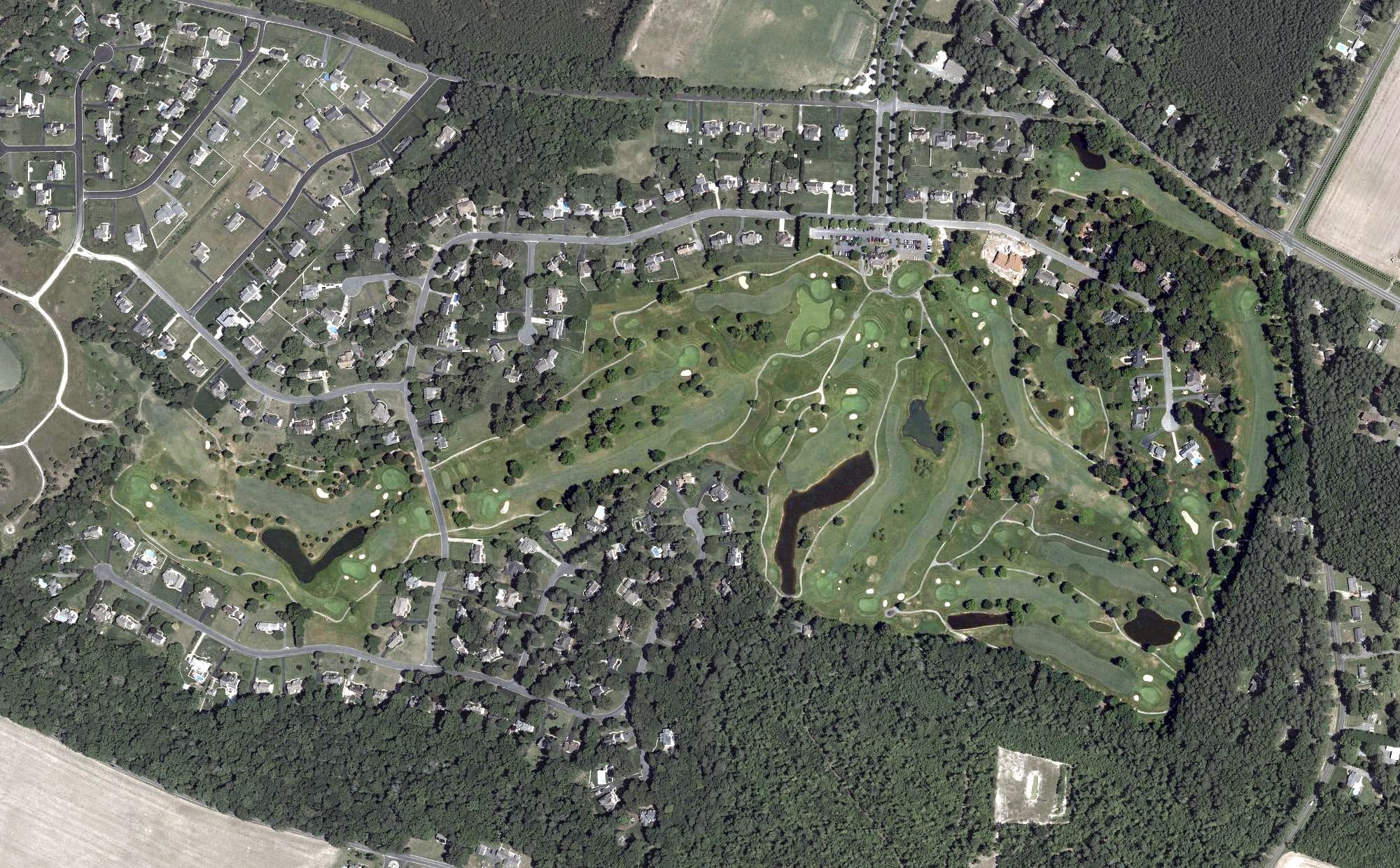 Aerial view of Nutters Crossing Golf Course, MD, with its hole routing marked