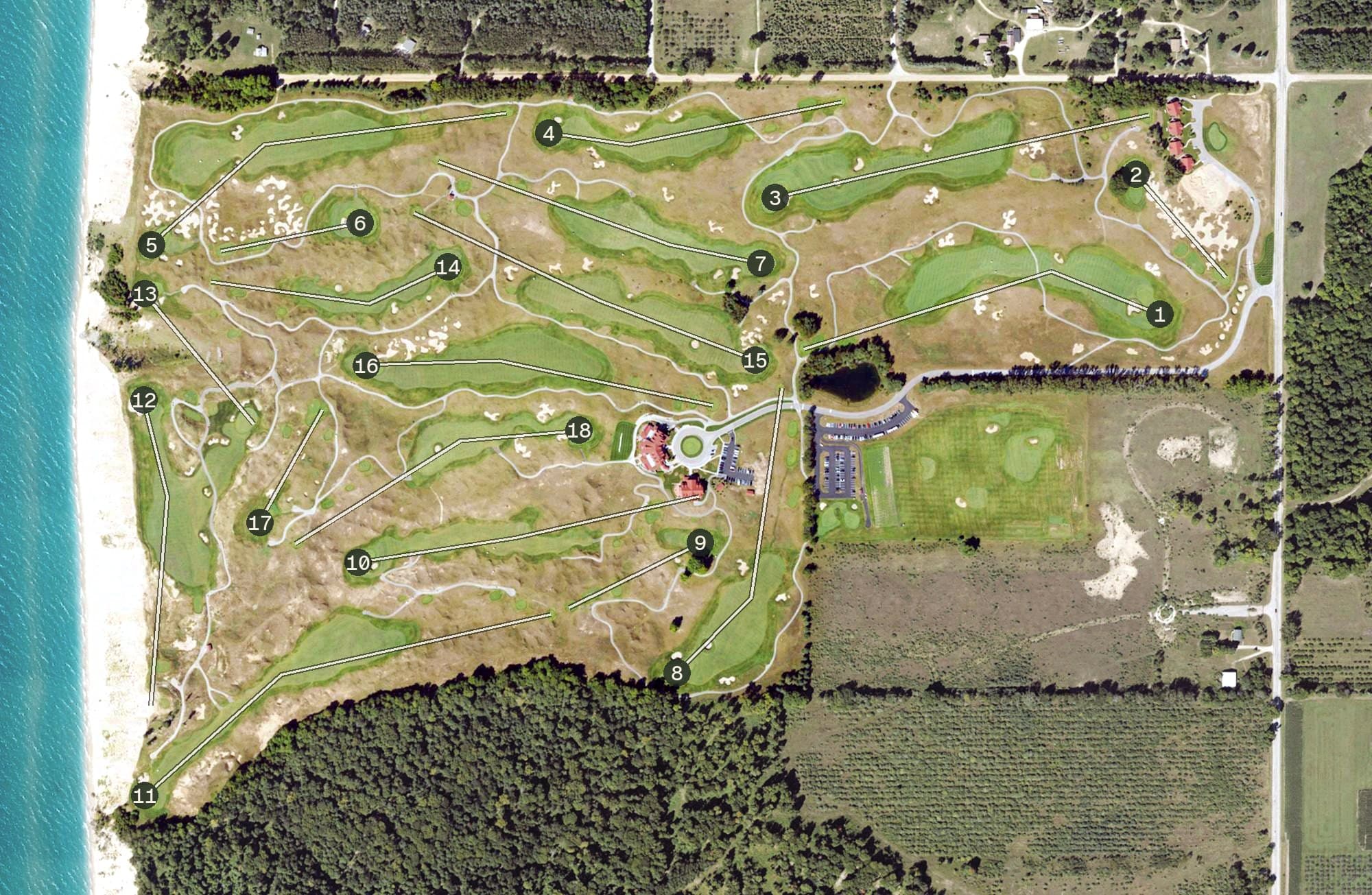 Aerial view of Arcadia Bluffs Golf Club, MI