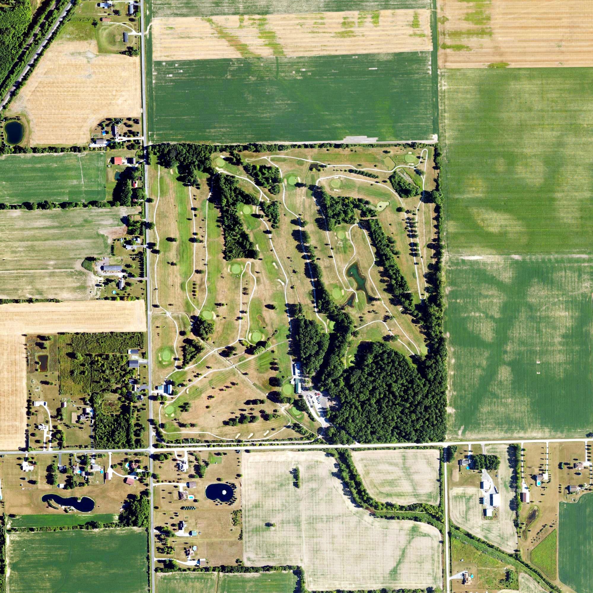 Aerial view of Big Al's Greens & Grille, MI, with its hole routing marked