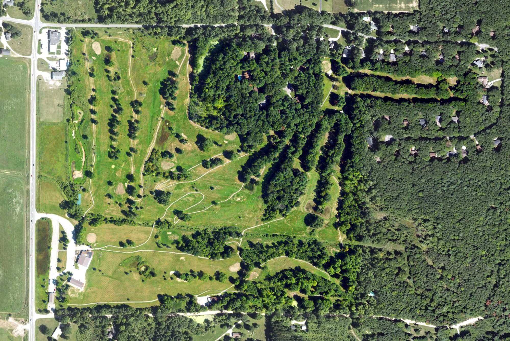 Aerial view of Falcon Head Golf Club, MI, with its hole routing marked