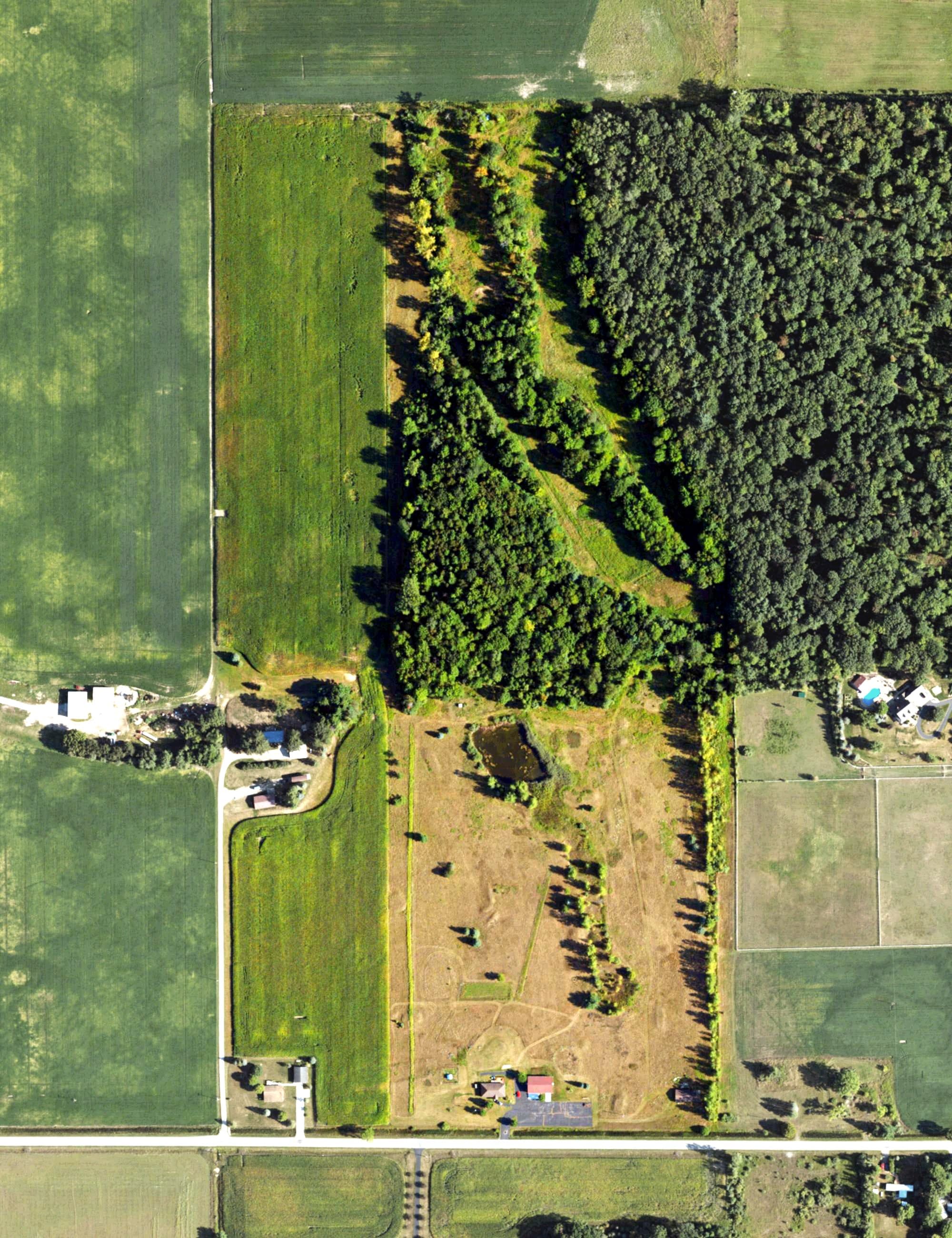 Aerial view of Forest View Golf Center, MI, with its hole routing marked