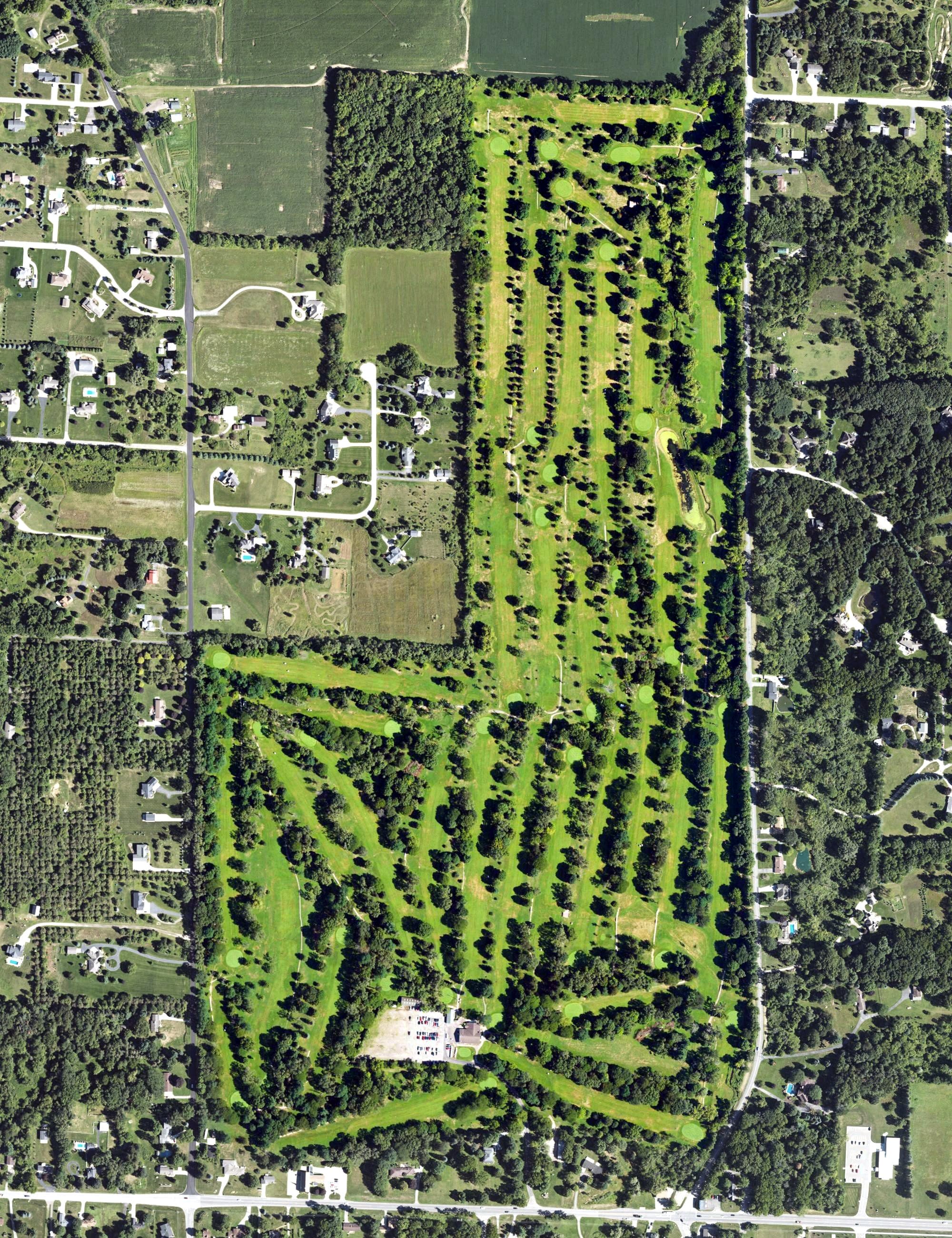 Aerial view of Gracewil Country Club, MI, with its hole routing marked
