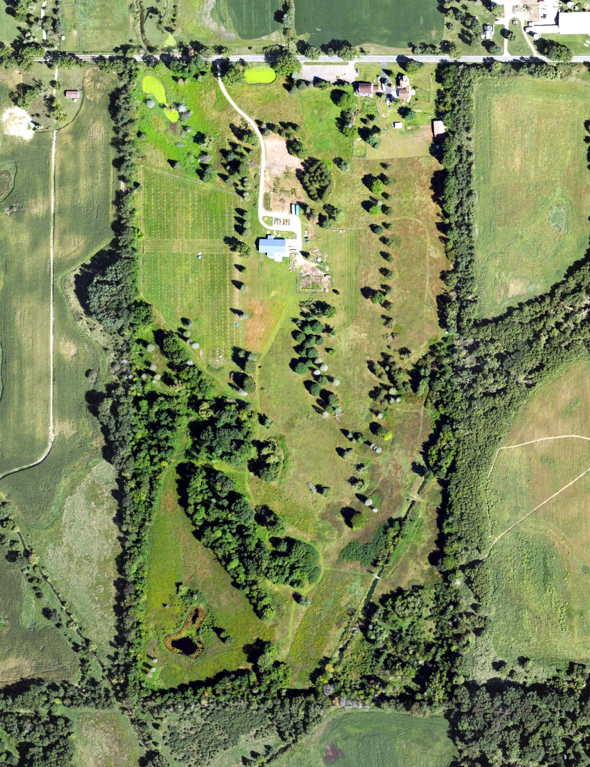 Aerial view of Willow Creek Golf Course, MI, with its hole routing marked