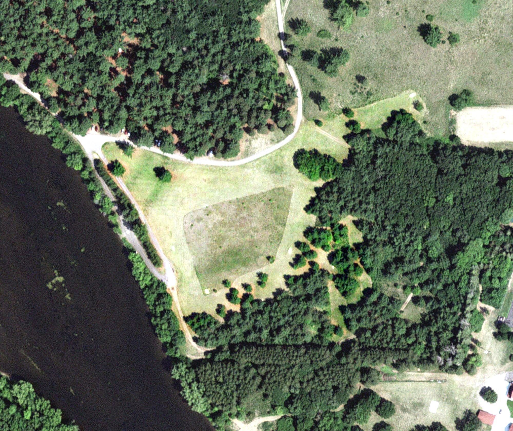 Aerial view of Disc golf course, MN, with its hole routing marked