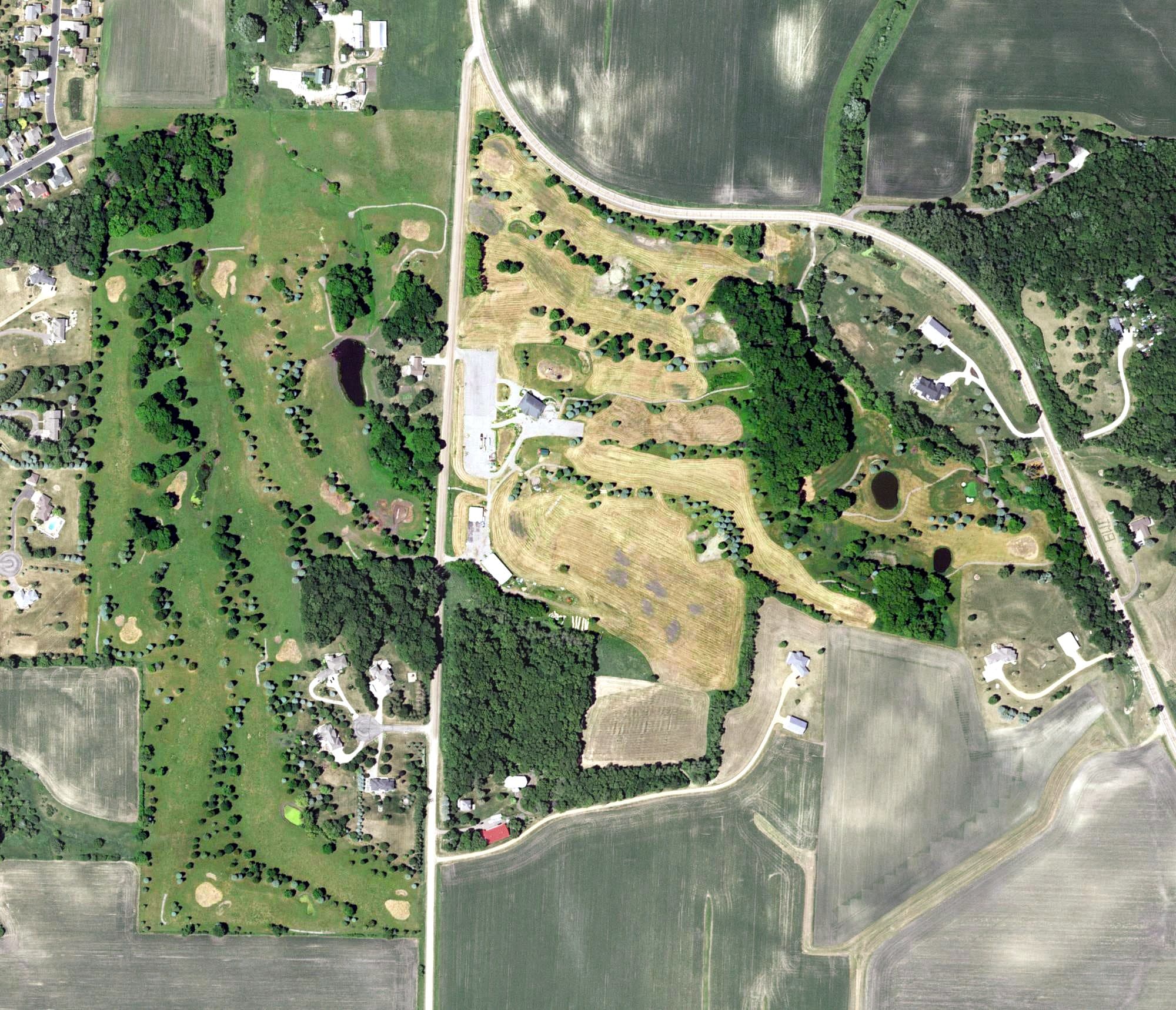 Aerial view of Valley View Golf Club, MN, with its hole routing marked