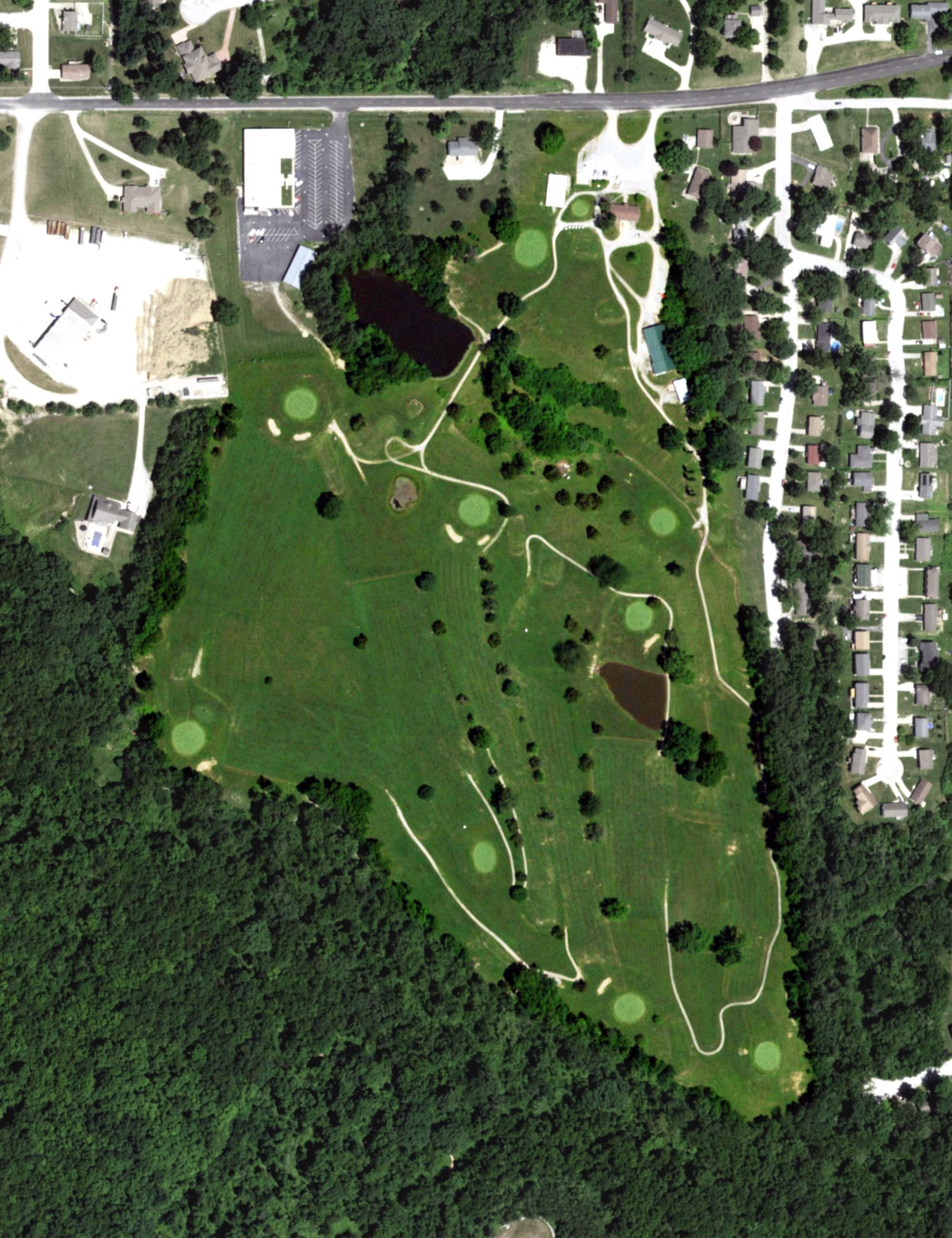 Aerial view of American Legion Golf Course, MO, with its hole routing marked