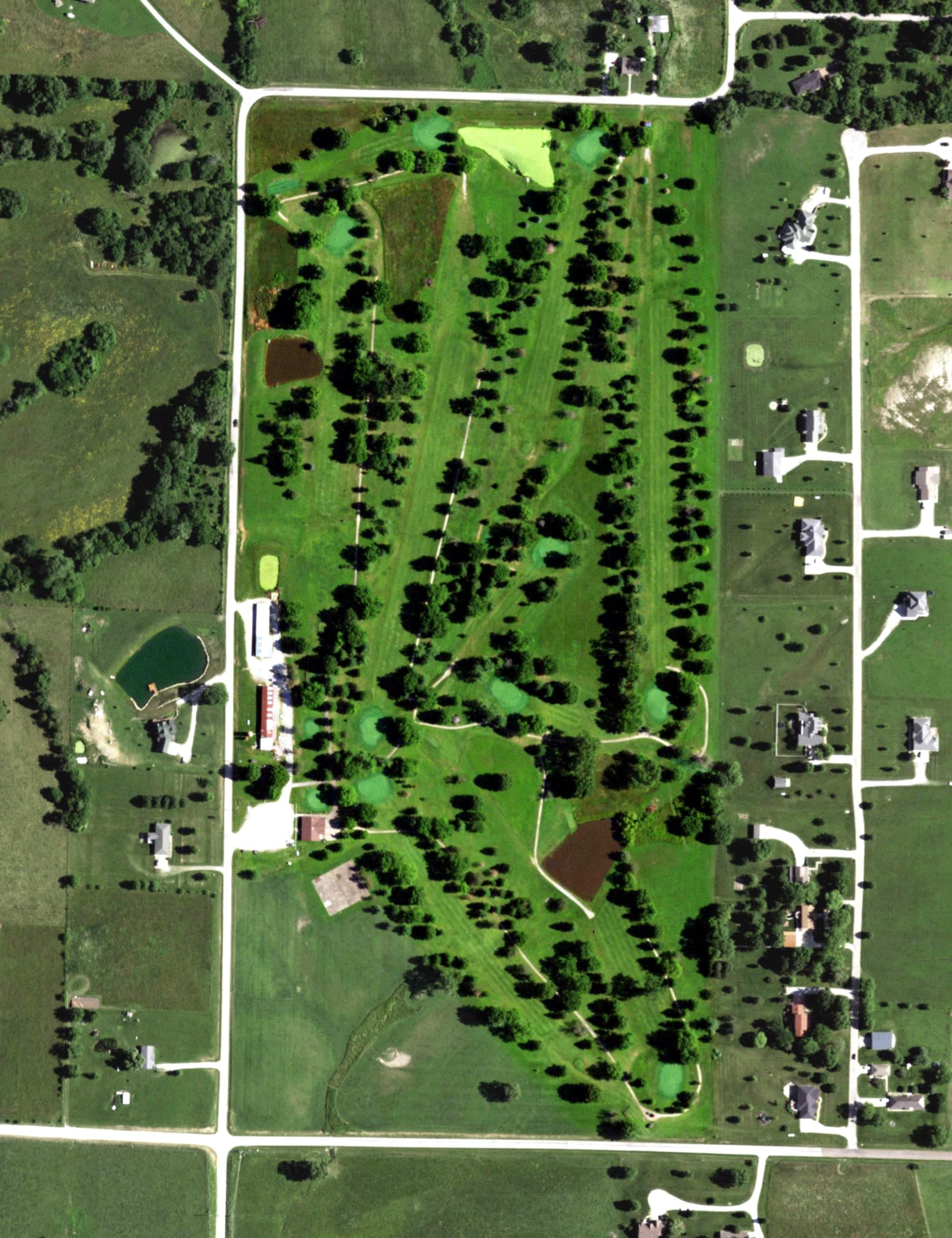 Aerial view of Marceline Golf Club, MO, with its hole routing marked