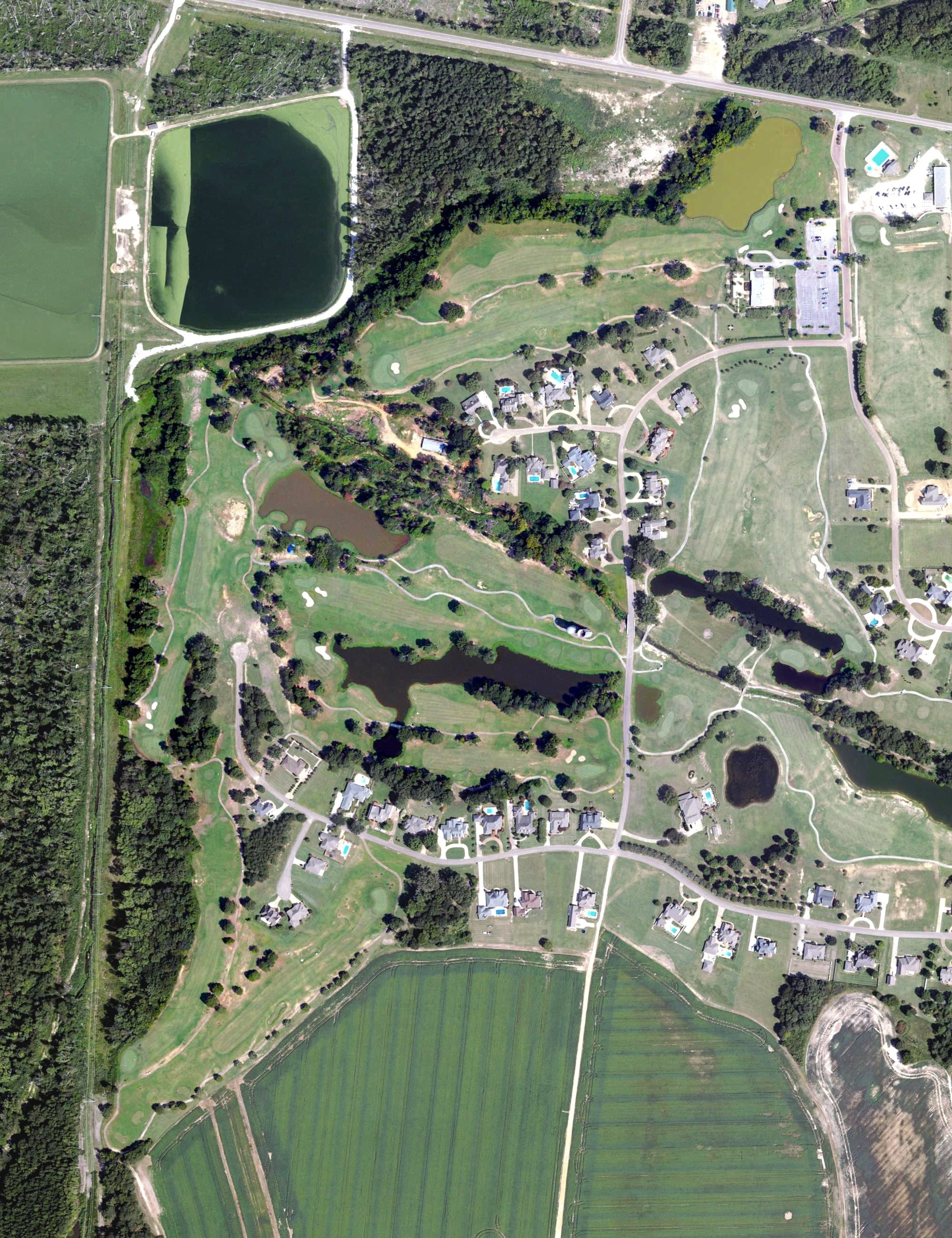 Aerial view of Ackia Golf Course, MS, with its hole routing marked