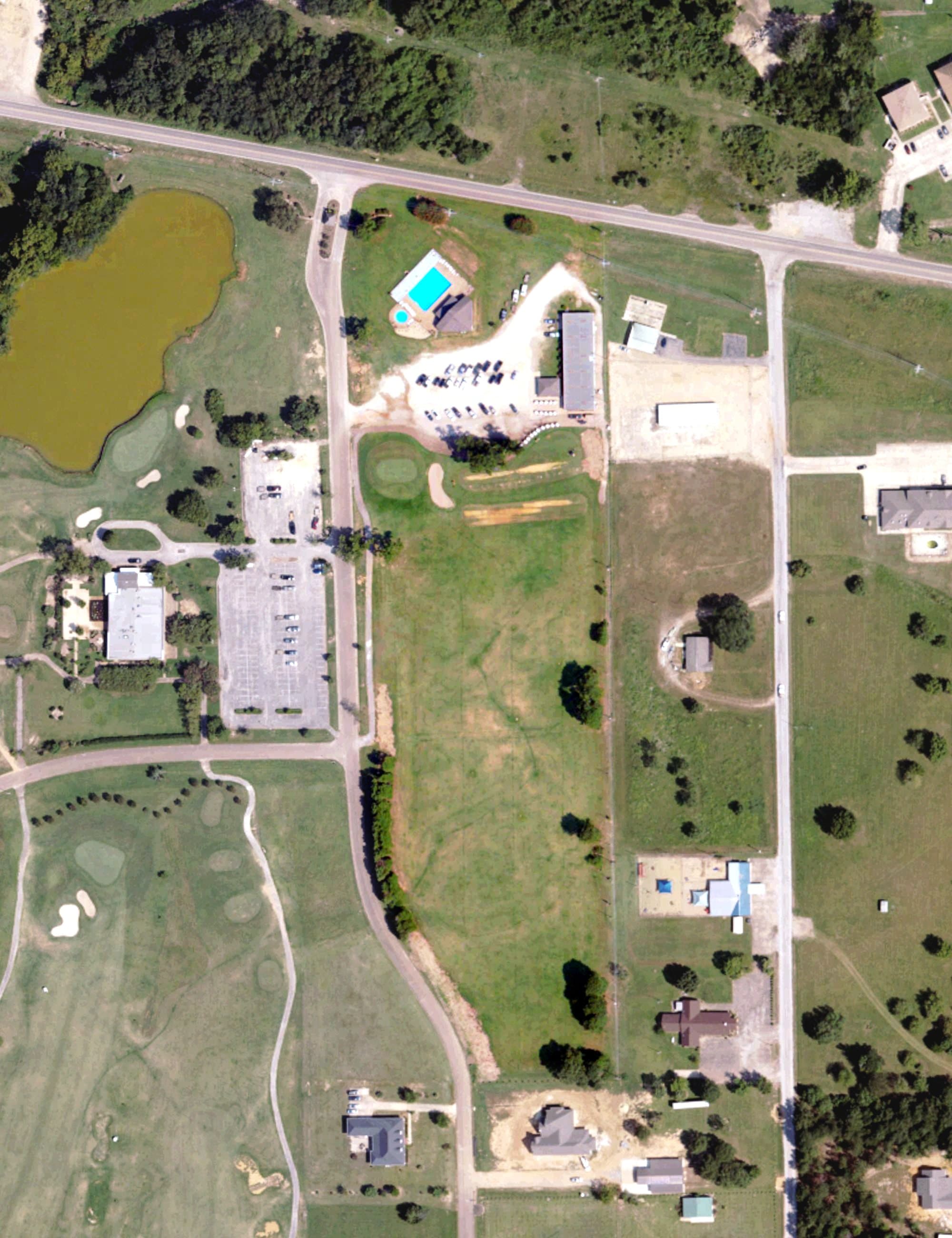 Aerial view of Ackia Golf Course, MS, with its hole routing marked