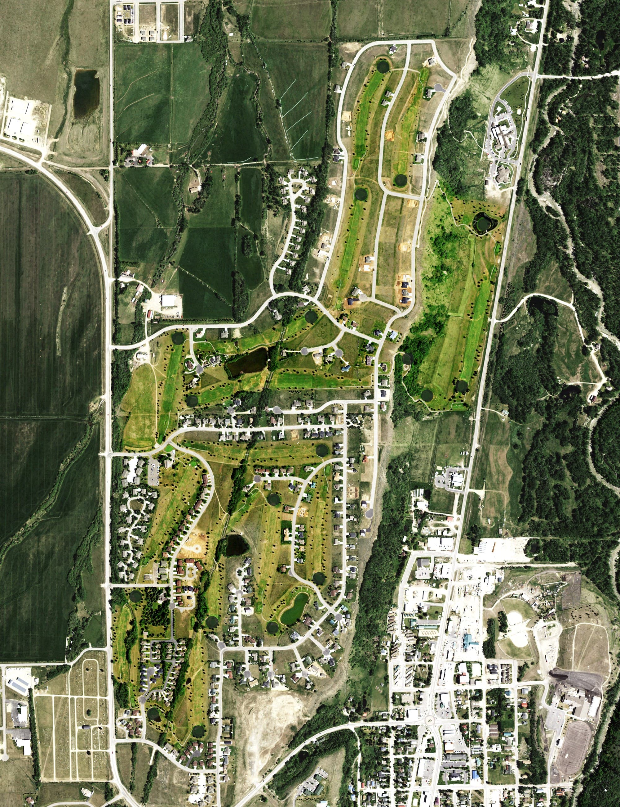 Aerial view of Red Lodge Mountain Golf Course, MT, with its hole routing marked