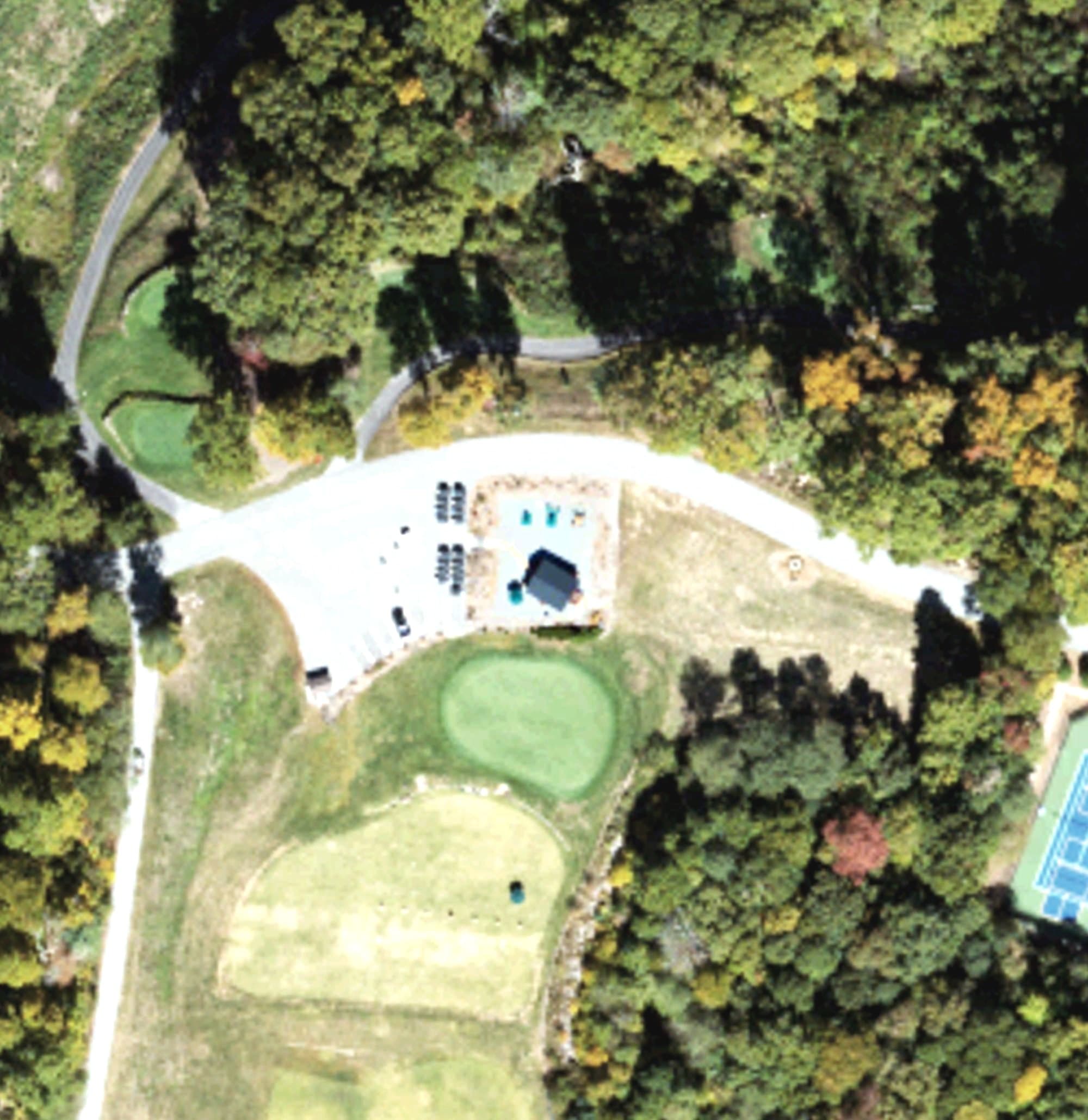 Aerial view of Bear Lake Reserve Golf Club, NC, with its hole routing marked