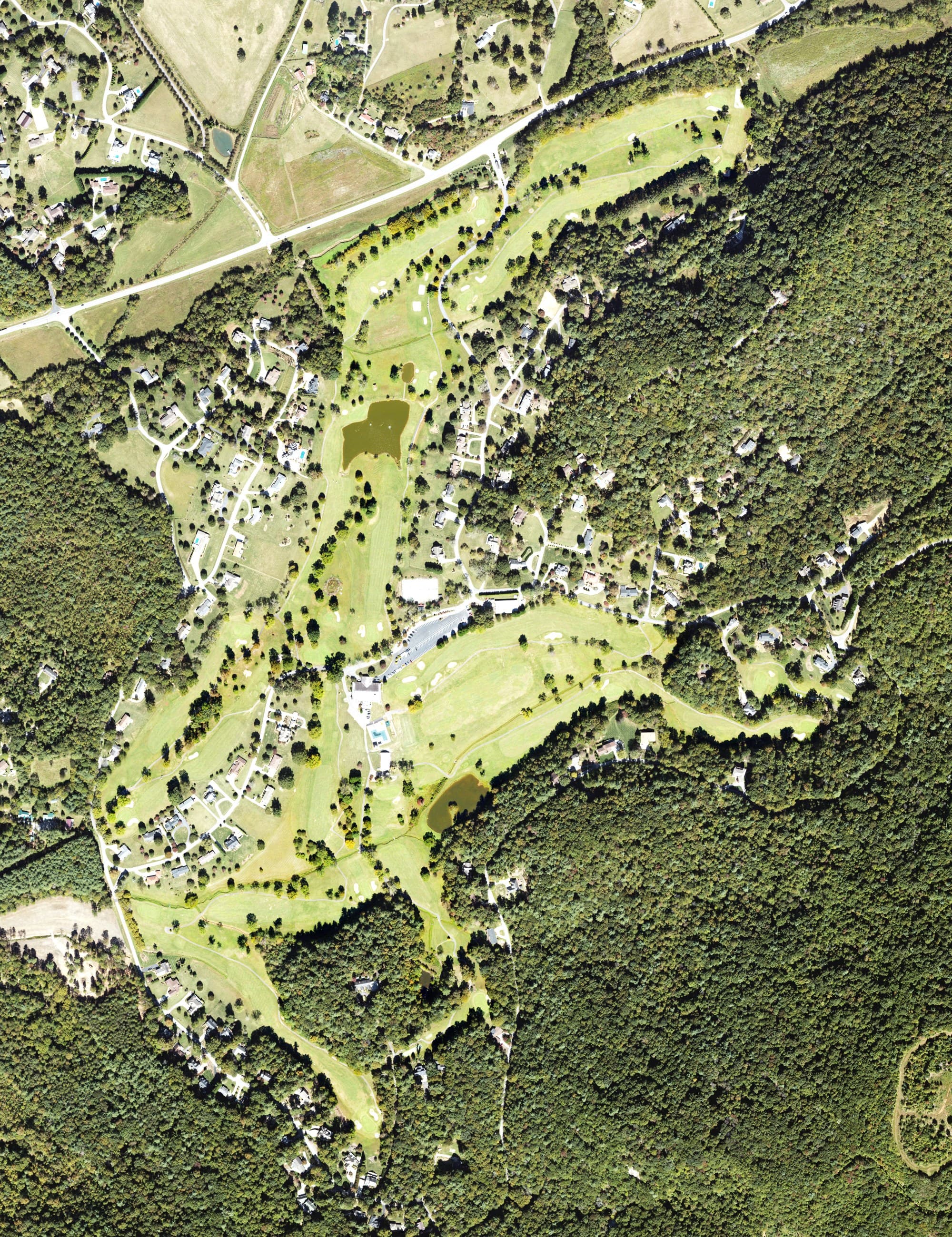 Aerial view of Cedar Rock Country Club, NC, with its hole routing marked