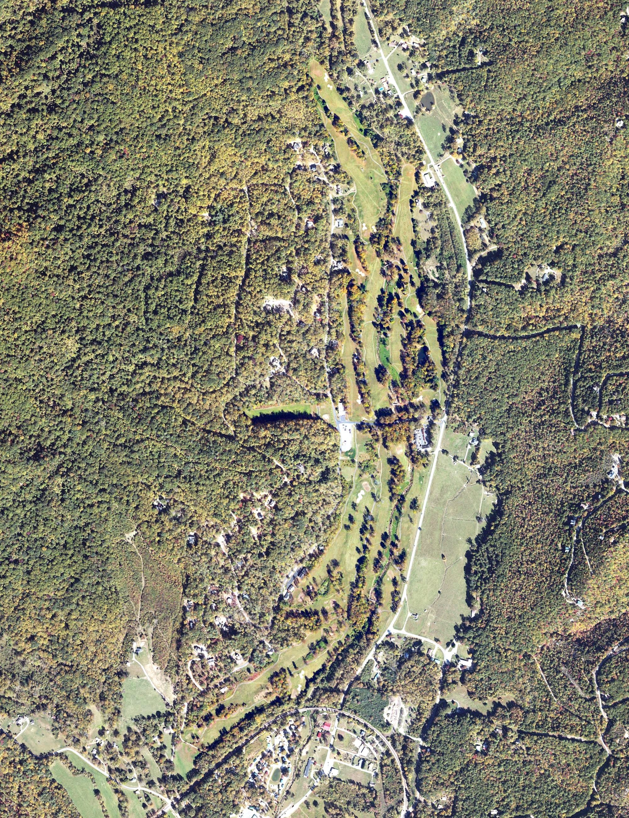Aerial view of Linville Falls Golf Club, NC, with its hole routing marked