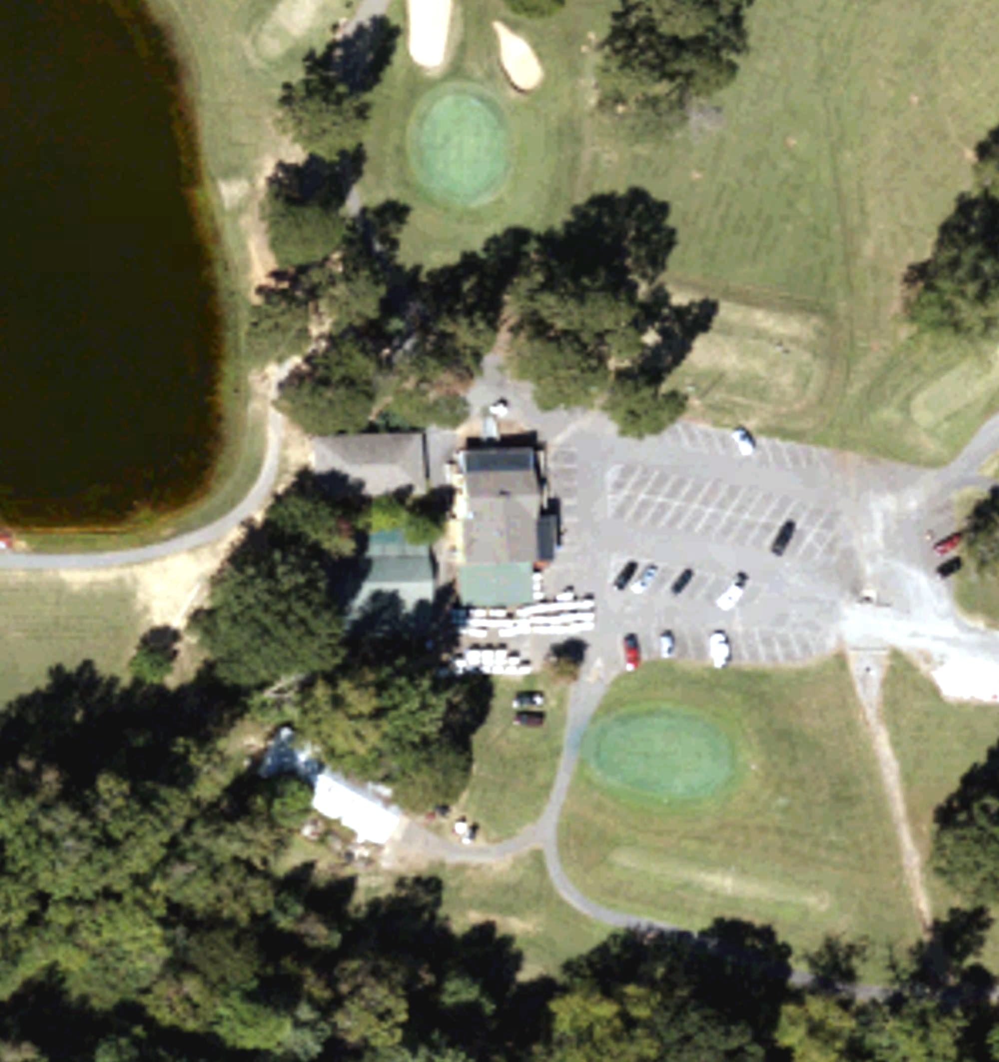 Aerial view of Twin Oaks Golf Course, NC, with its hole routing marked