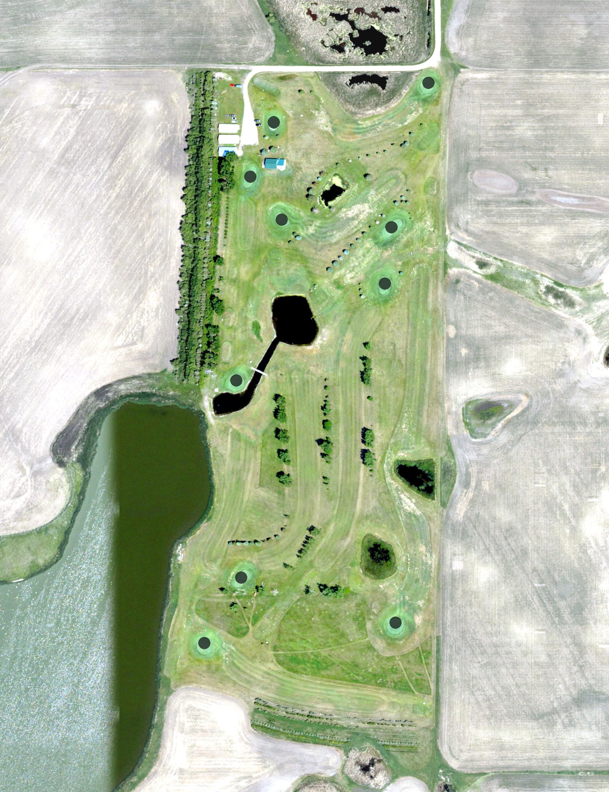 Aerial view of Kulm Country Club, ND, with its hole routing marked