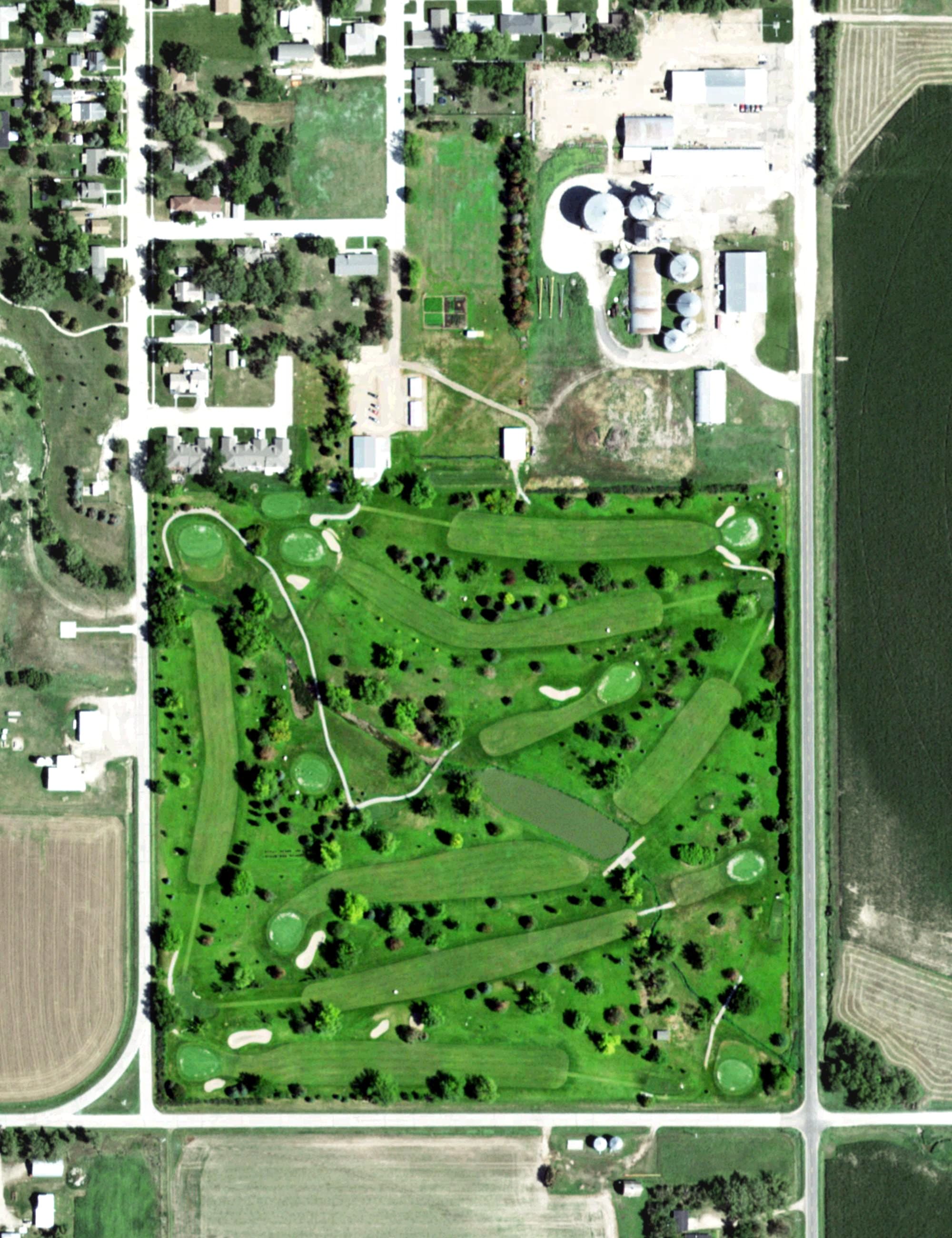 Aerial view of Galaway Creek Golf Course, NE, with its hole routing marked