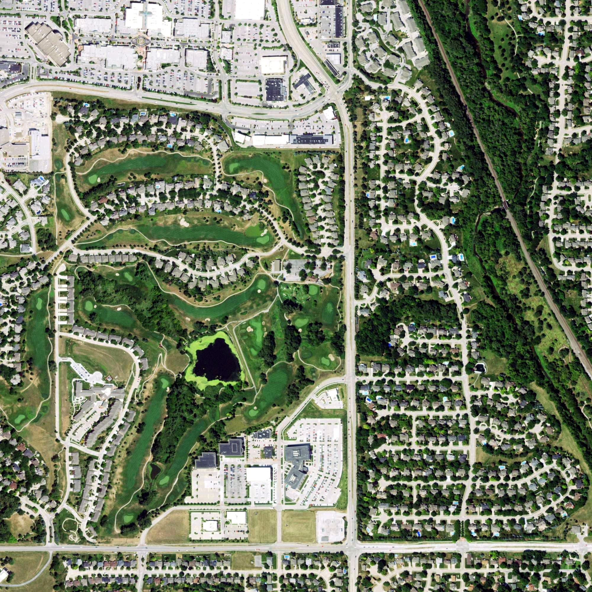 Aerial view of Mini Golf, NE, with its hole routing marked