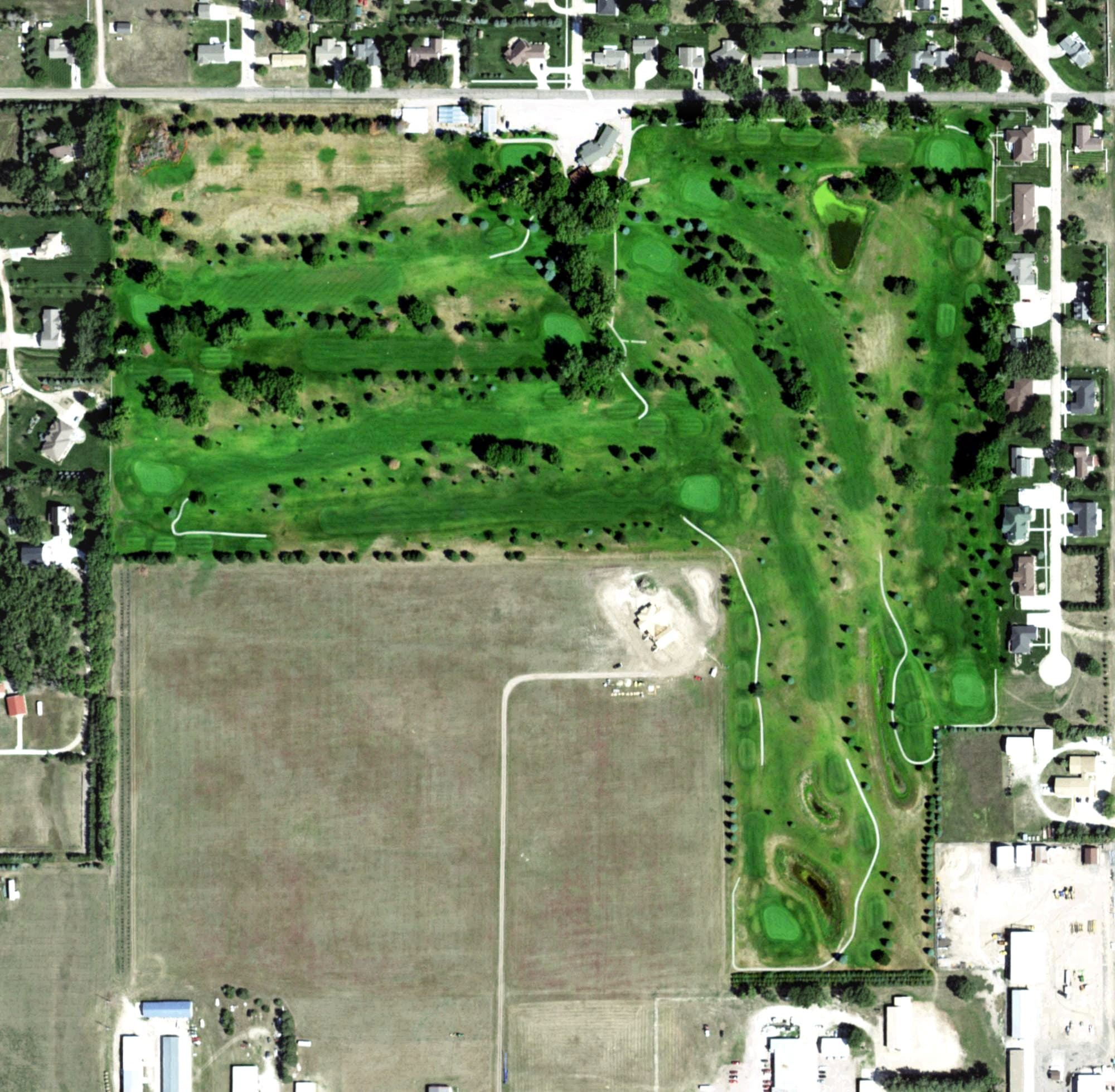 Aerial view of O'Neill Golf Club, NE, with its hole routing marked