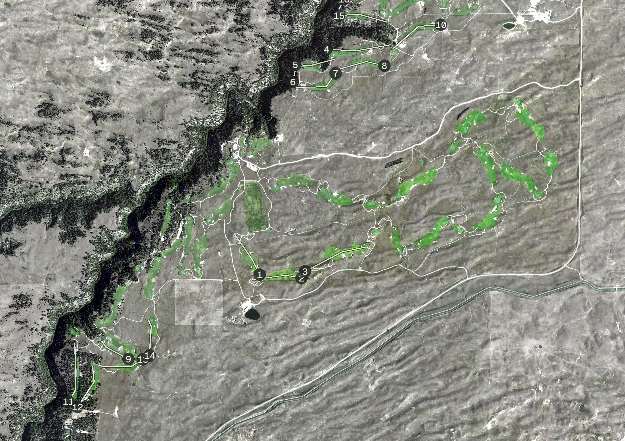 Aerial view of The Prairie Club, NE, with its hole routing marked