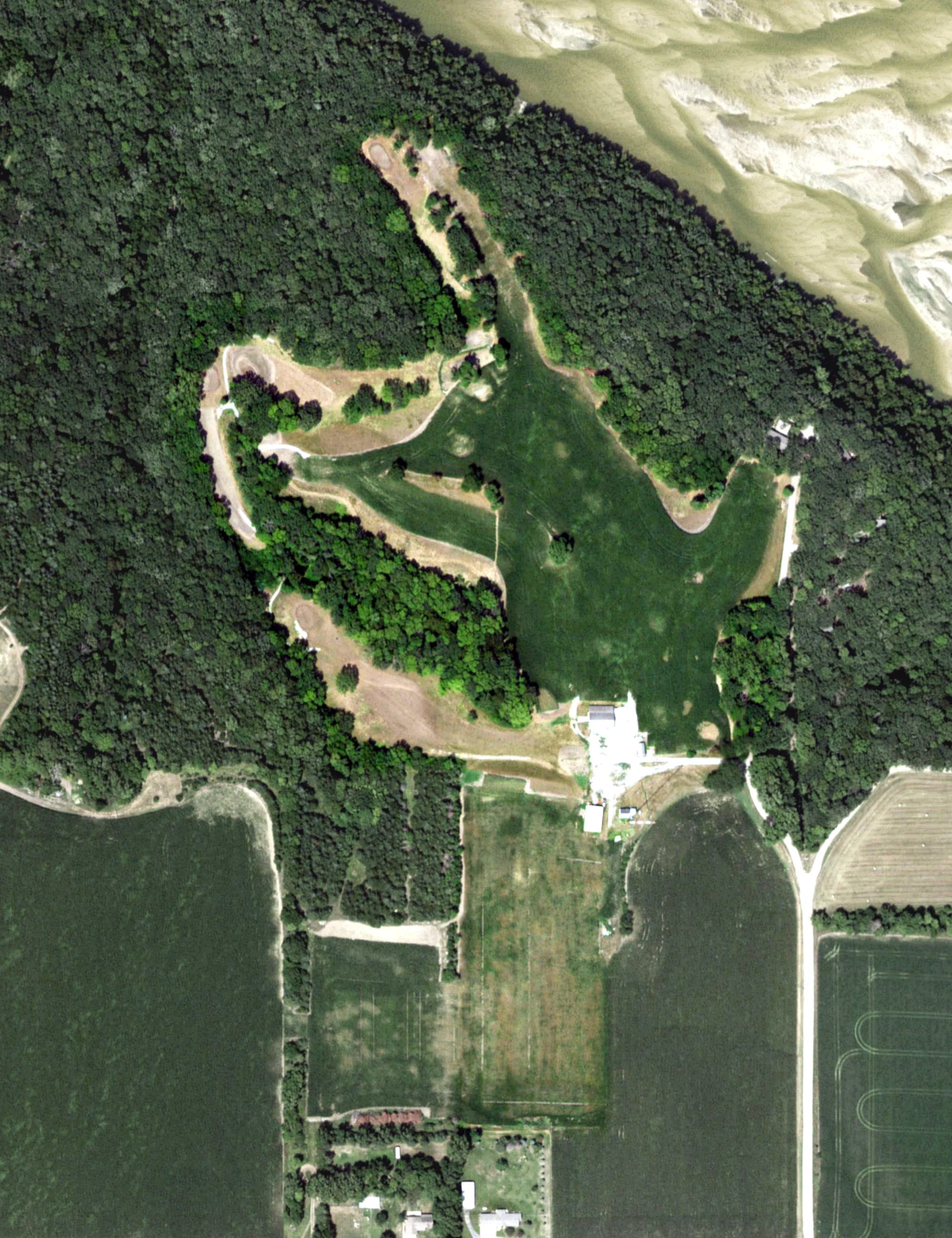 Aerial view of Whitetail Run Golf Course, NE, with its hole routing marked