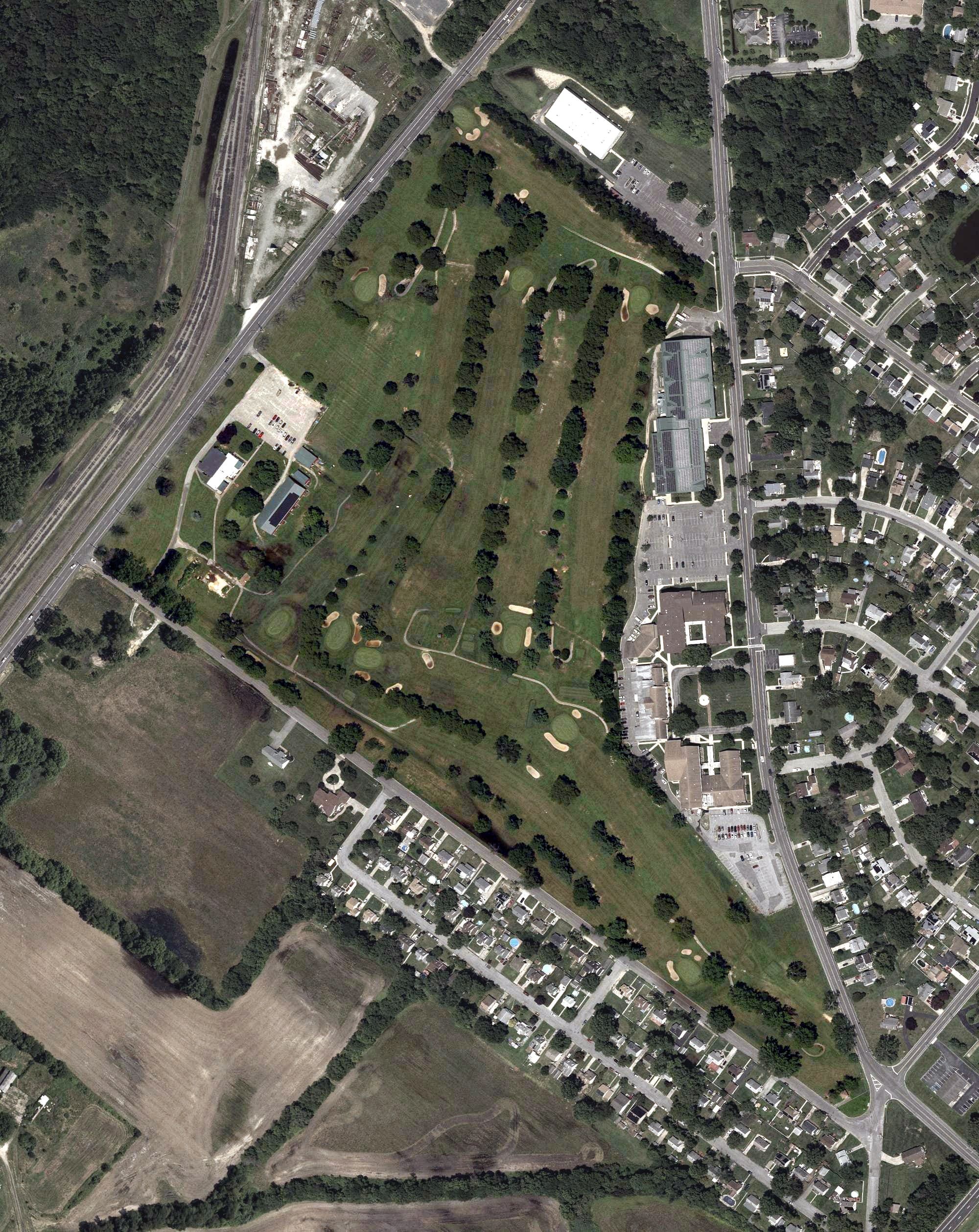 Aerial view of Sakima Country Club, NJ, with its hole routing marked