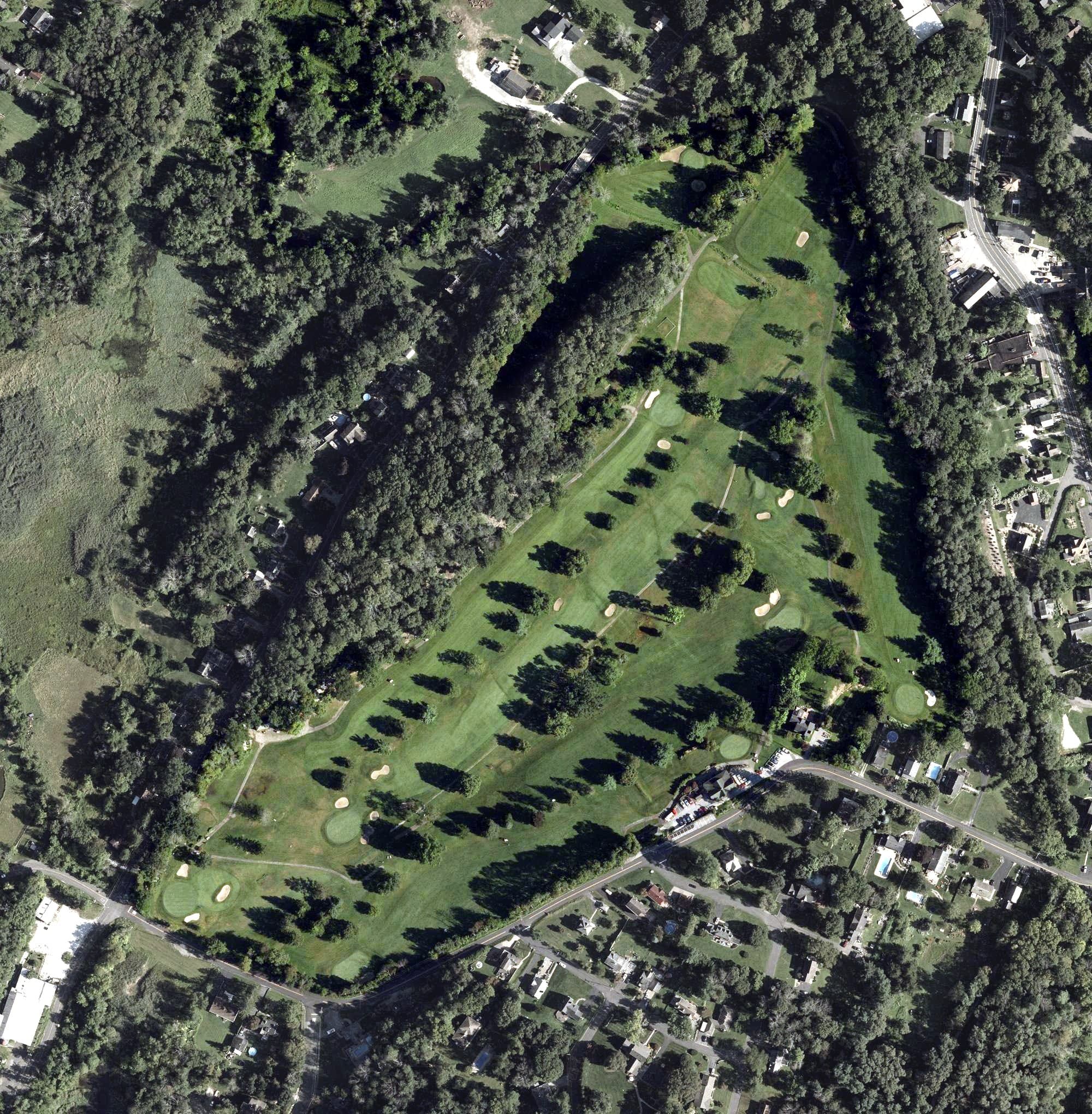 Aerial view of Walkhill Golf Club Franklin, NJ, with its hole routing marked